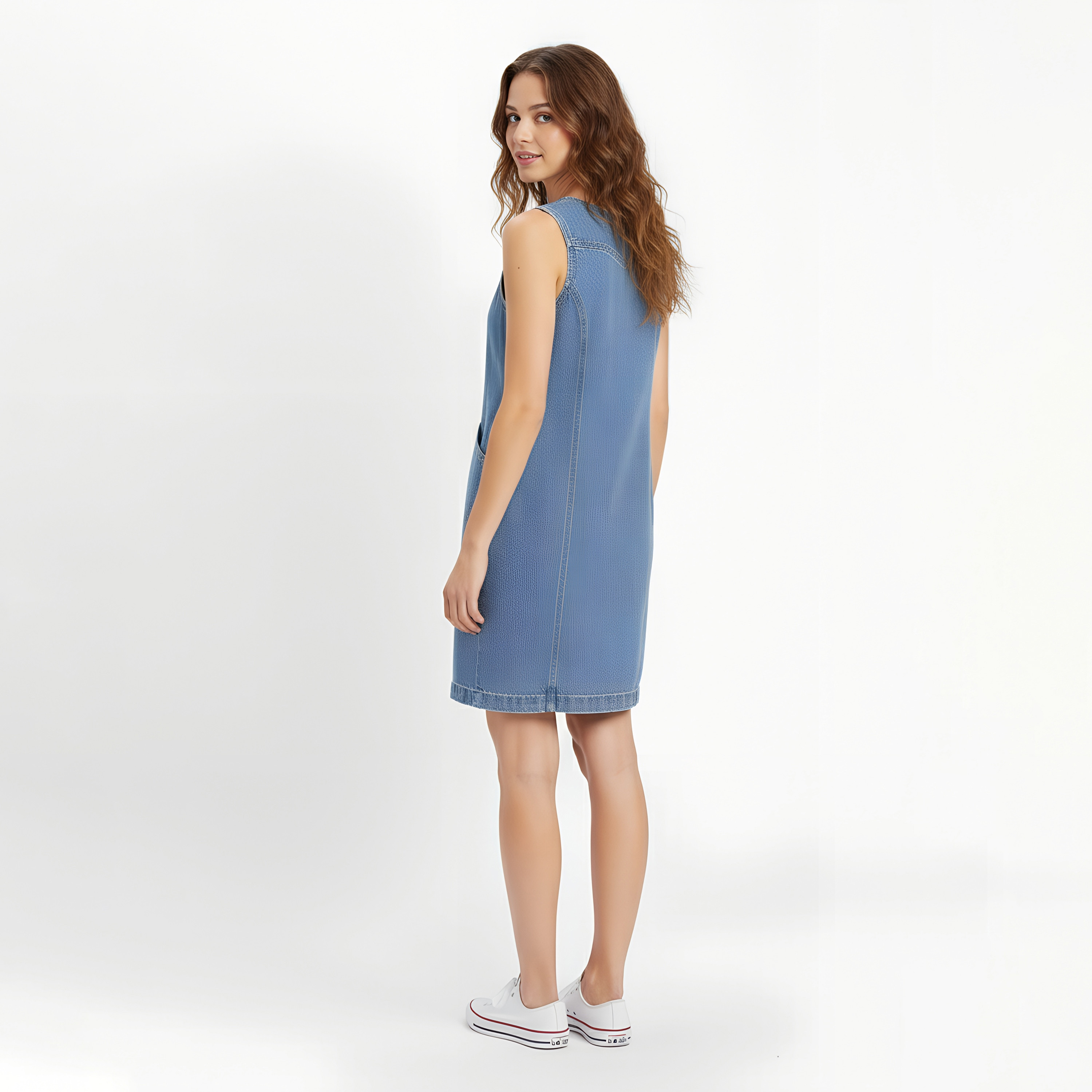 فستان بطول الركبة نسائي دينم بدون اكمام من القطن ازرق من ليفايس-women-clothing-dresses-image-3
