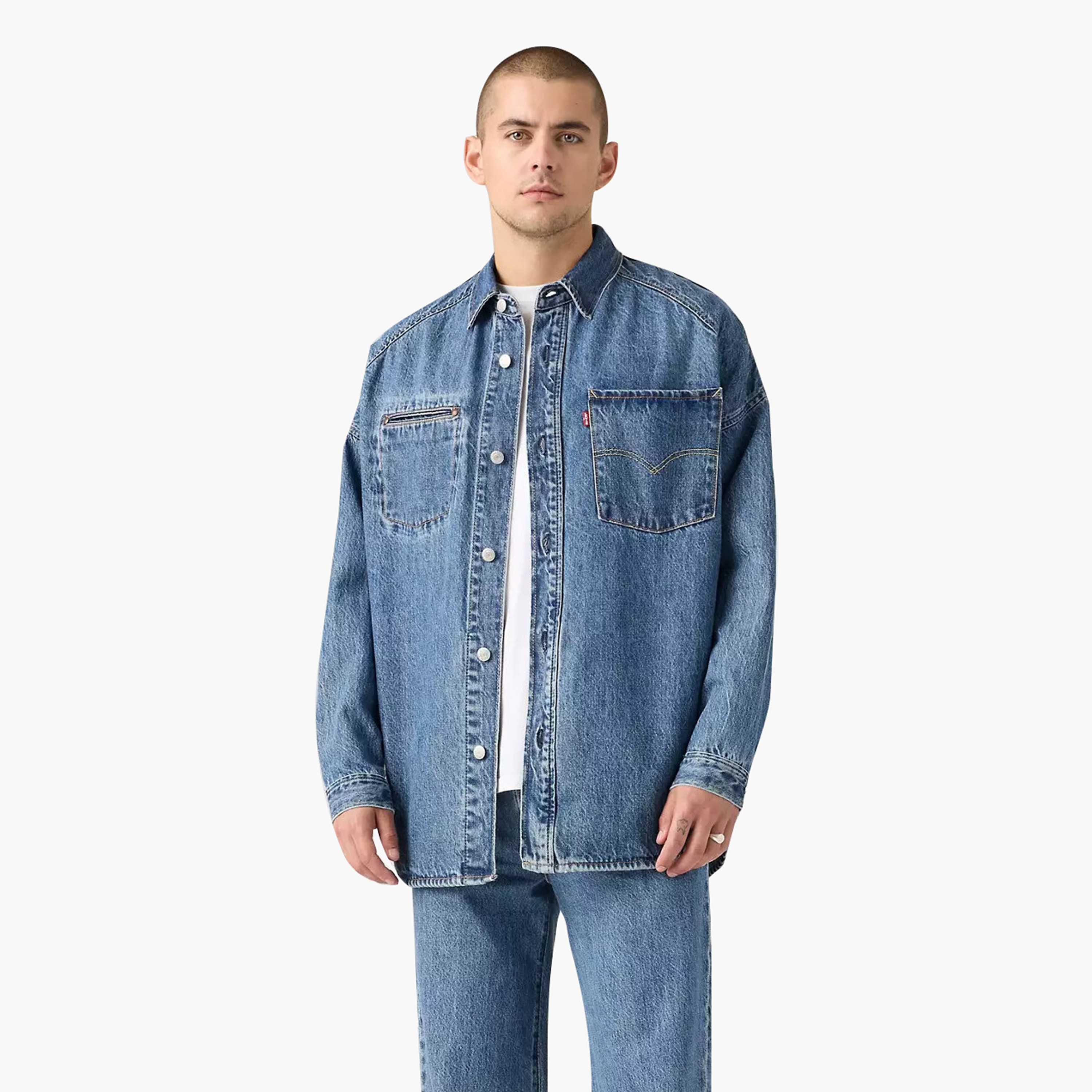 Levi's Washed Collared Long Sleeves Men's Denim Jacket-men-clothing-jacketsandblazers-jackets-image-1