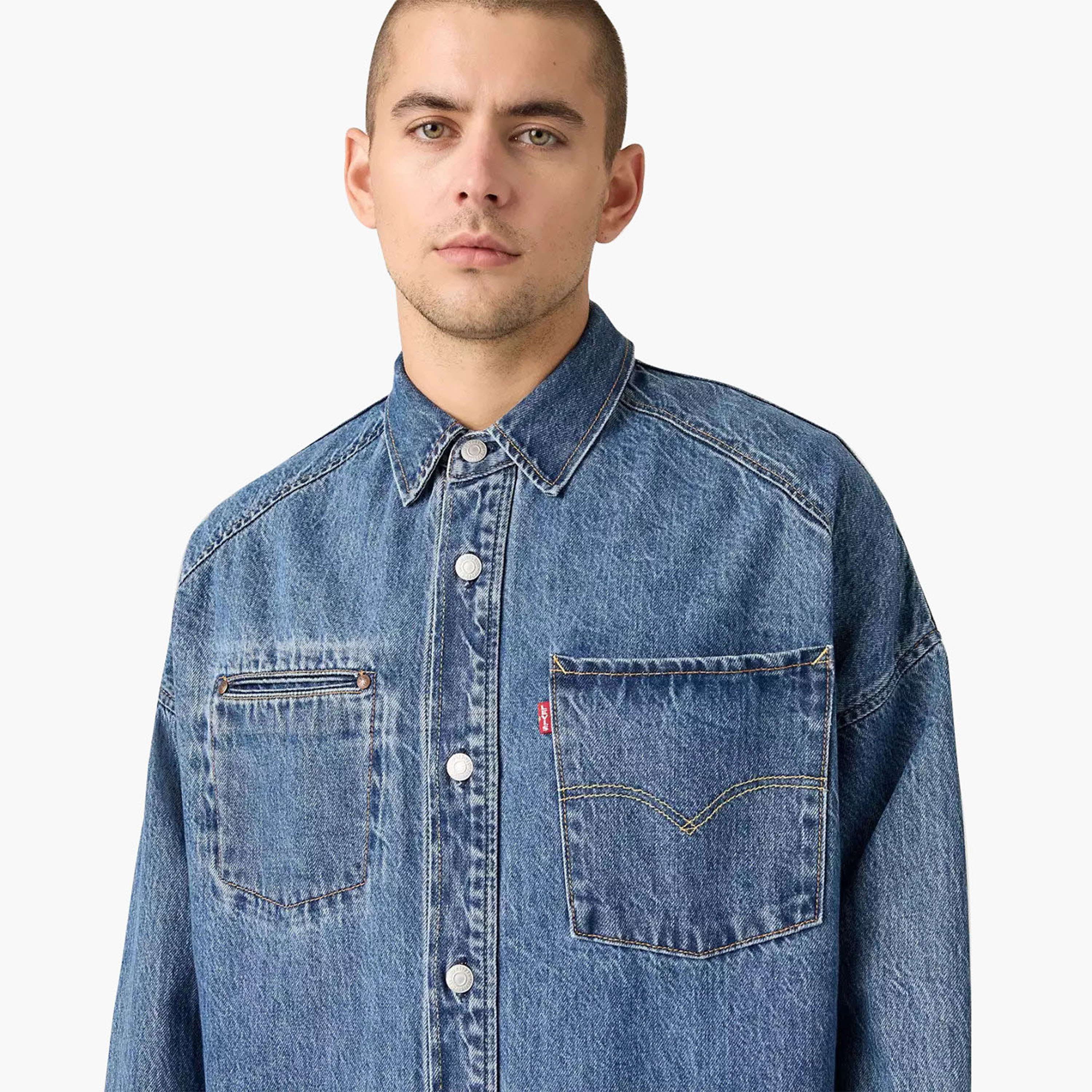 جاكيت جينز رجالي مغسول بياقة طويلة وأكمام طويلة من ليفايس-men-clothing-jacketsandblazers-jackets-image-2