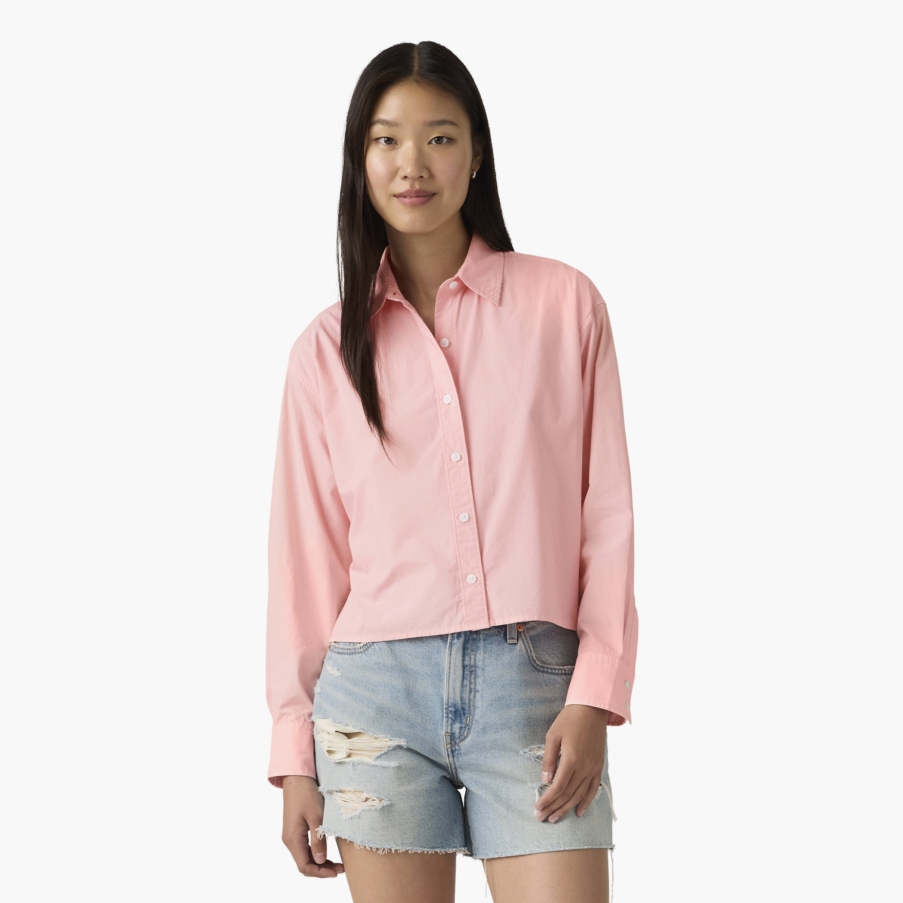 قميص نسائي سادة بياقة وأكمام طويلة من ليفايس-women-clothing-shirtsandblouses-shirts-image-1