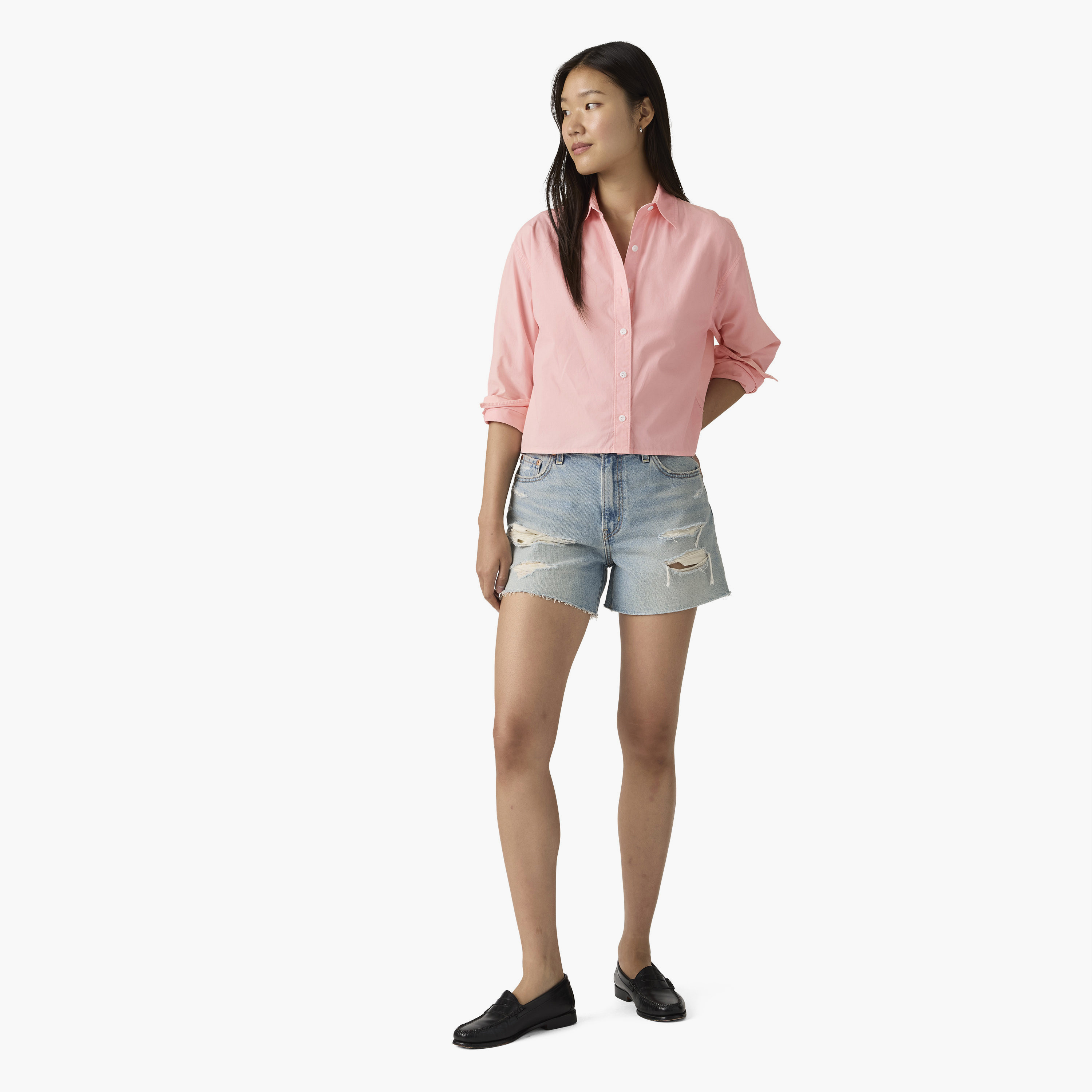 قميص نسائي سادة بياقة وأكمام طويلة من ليفايس-women-clothing-shirtsandblouses-shirts-image-2