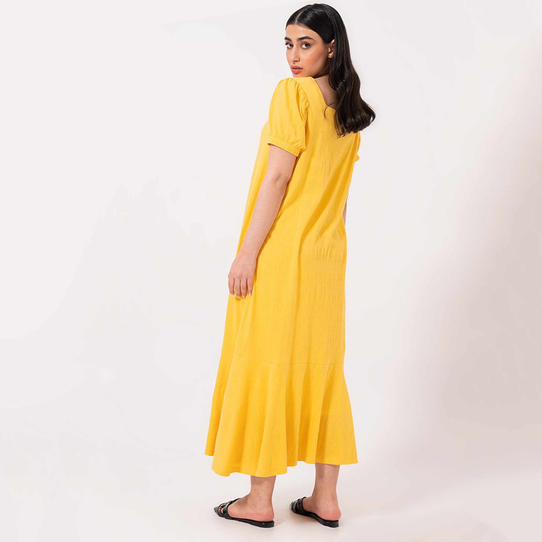Rina Cotton And Polyester Ruffle Women Yellow Midi Dress-women-clothing-dresses-image-3