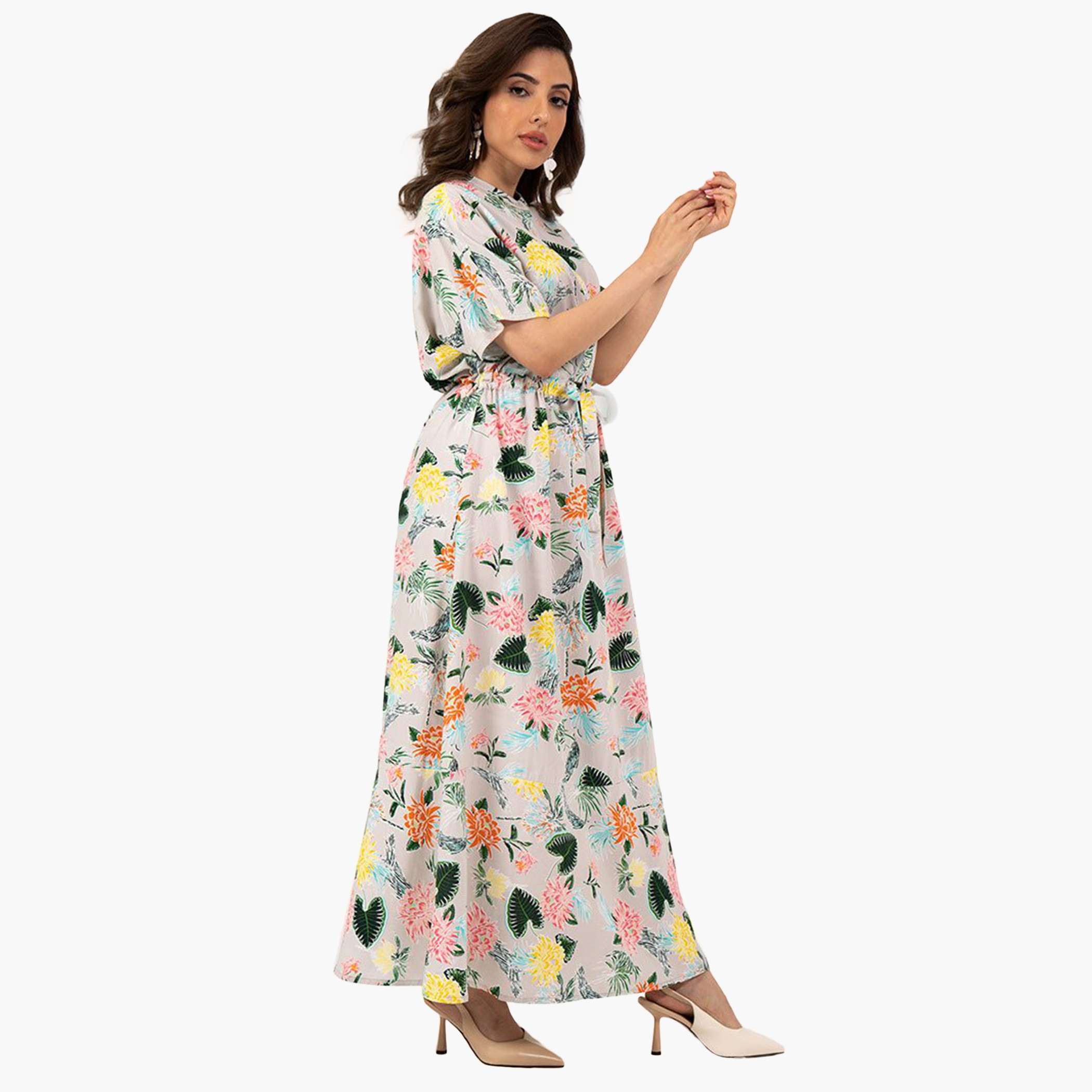 Rina Women Polyester and Cotton Floral Beige Maxi Dress-women-clothing-dresses-image-1