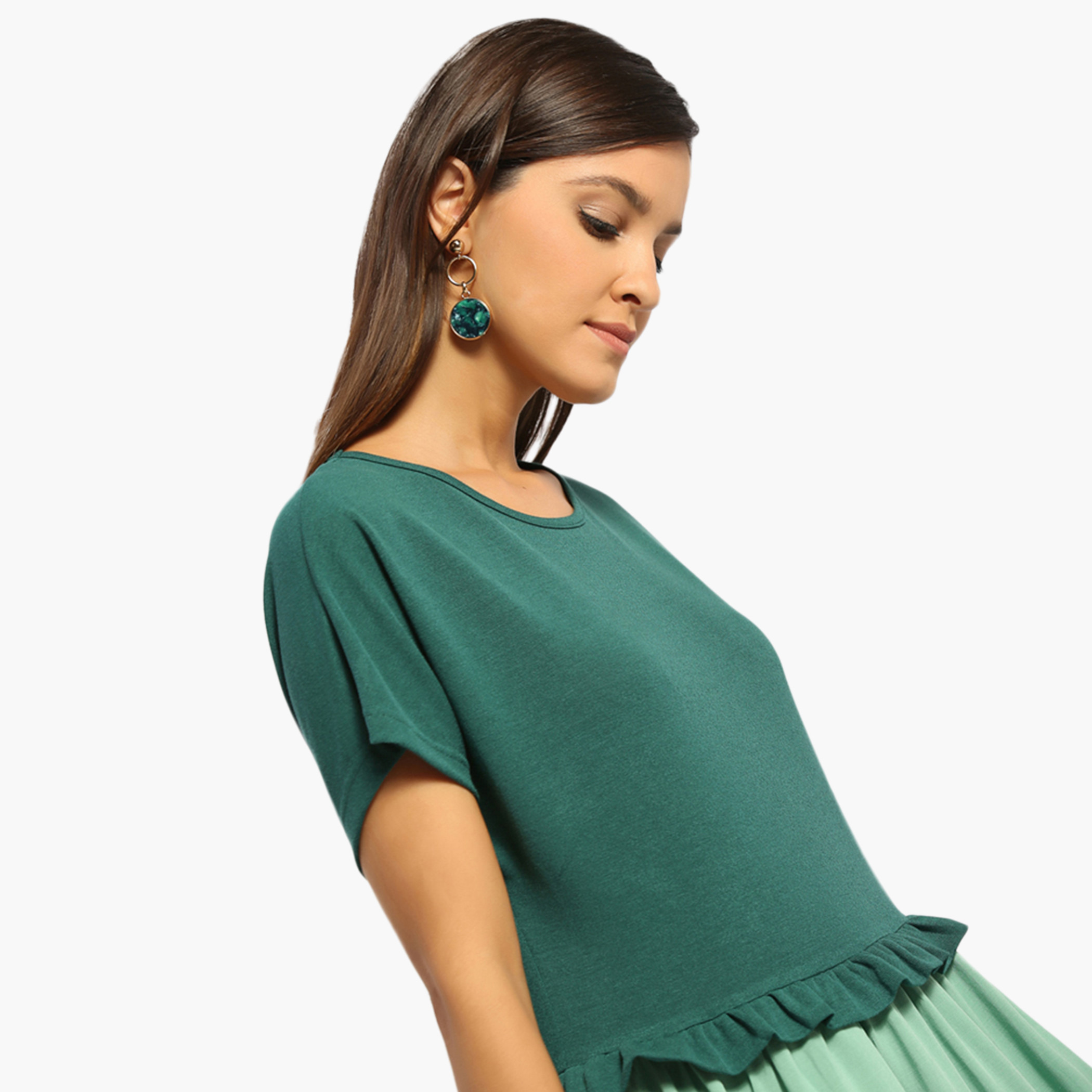 Rina Women Polyester and Cotton Solid Green Midi Dress-women-clothing-dresses-image-2