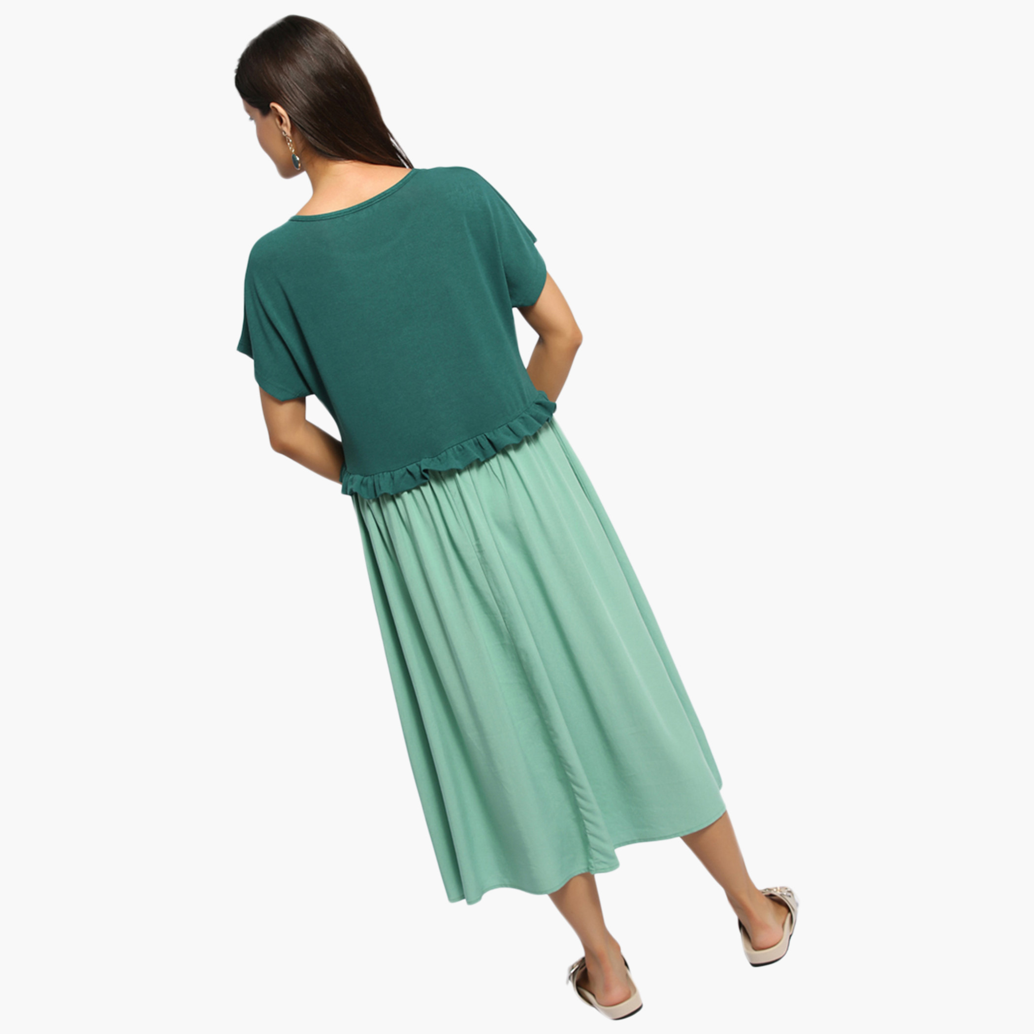 Rina Women Polyester and Cotton Solid Green Midi Dress-women-clothing-dresses-image-3