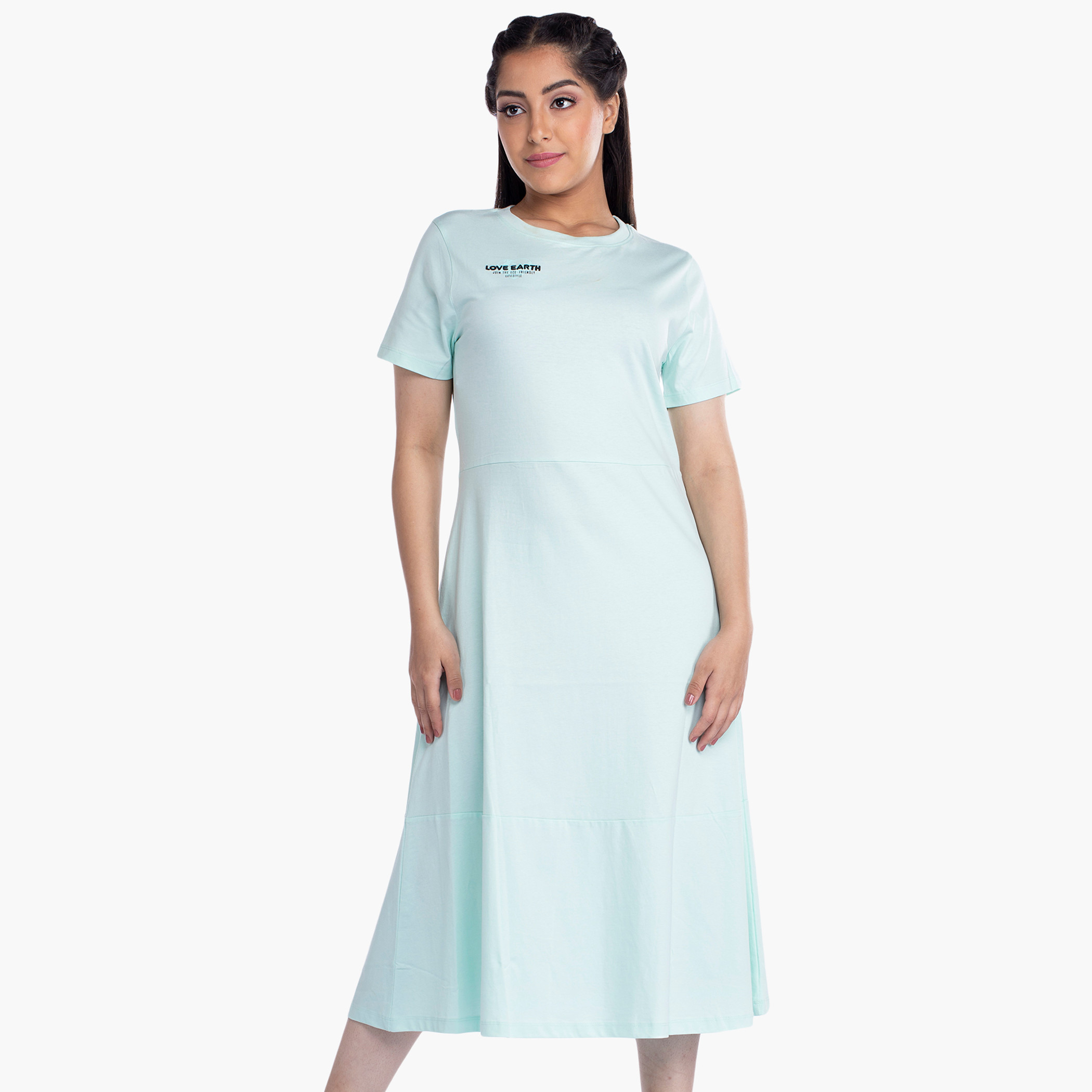 Rina Women Polyester and Cotton Solid Blue Midi Shift Dress-women-clothing-dresses-image-1