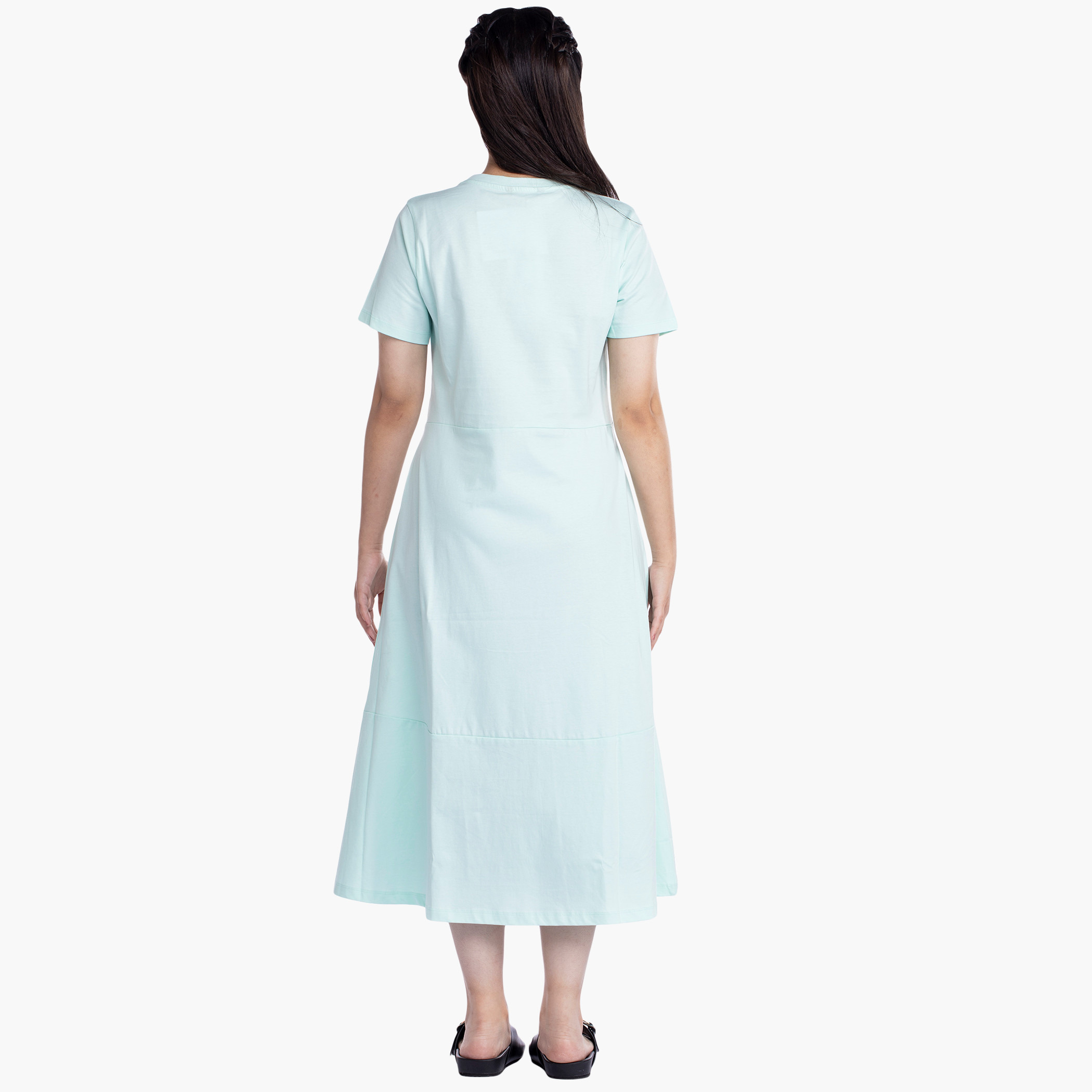 Rina Women Polyester and Cotton Solid Blue Midi Shift Dress-women-clothing-dresses-image-3
