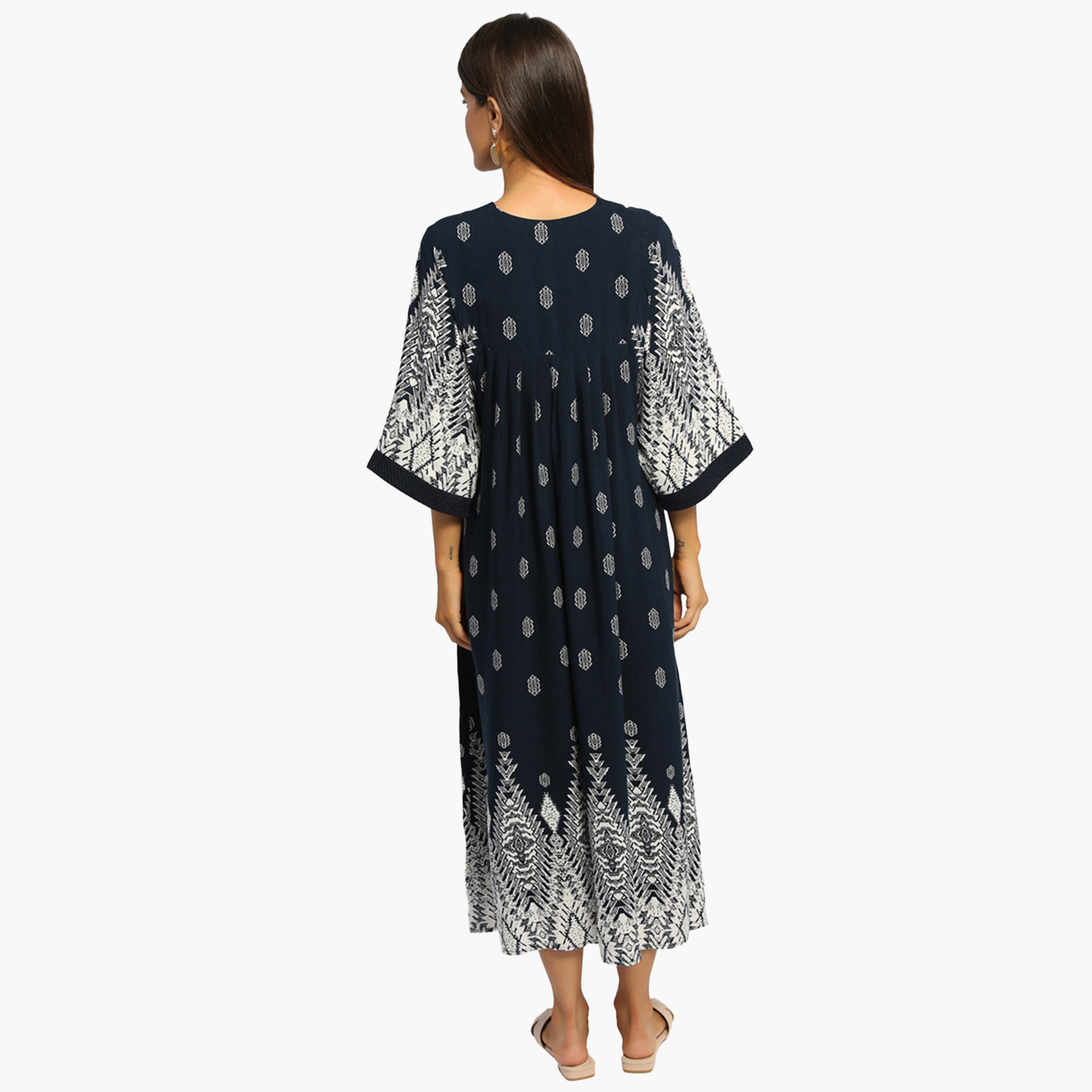 Rina Women Polyester and Cotton Printed Blue Midi Dress-women-clothing-dresses-image-3