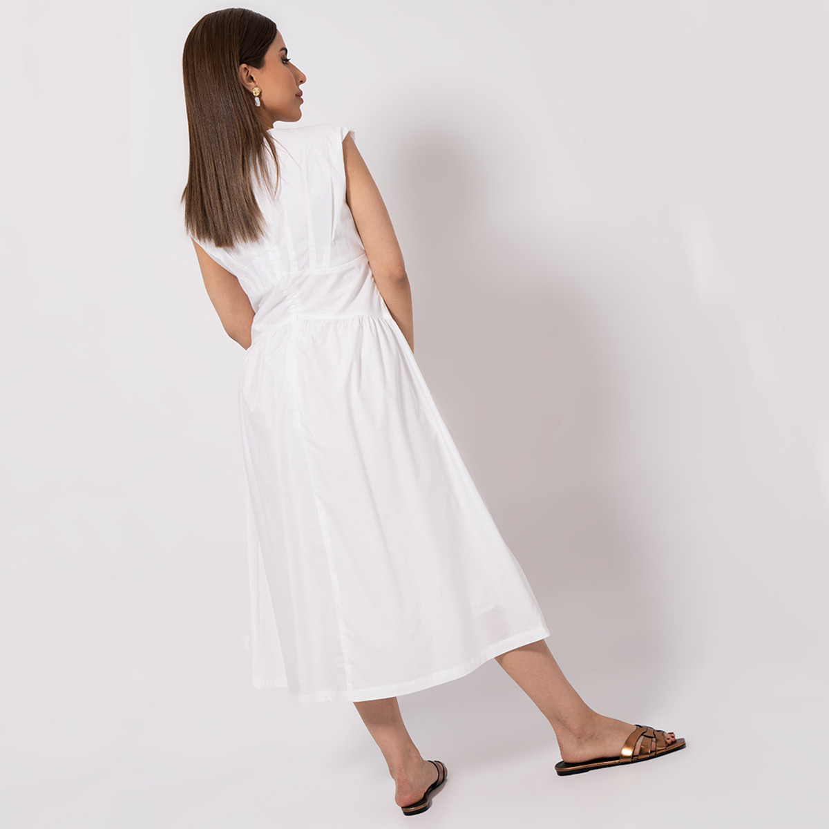 Rina Cotton & Polyester Solid Women White Midi Dress-women-clothing-dresses-image-3