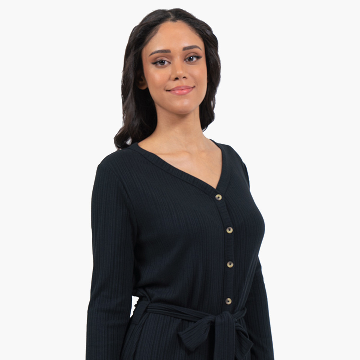 Rina Women Solid V-Neck Belted Midi Dress-women-clothing-dresses-image-2