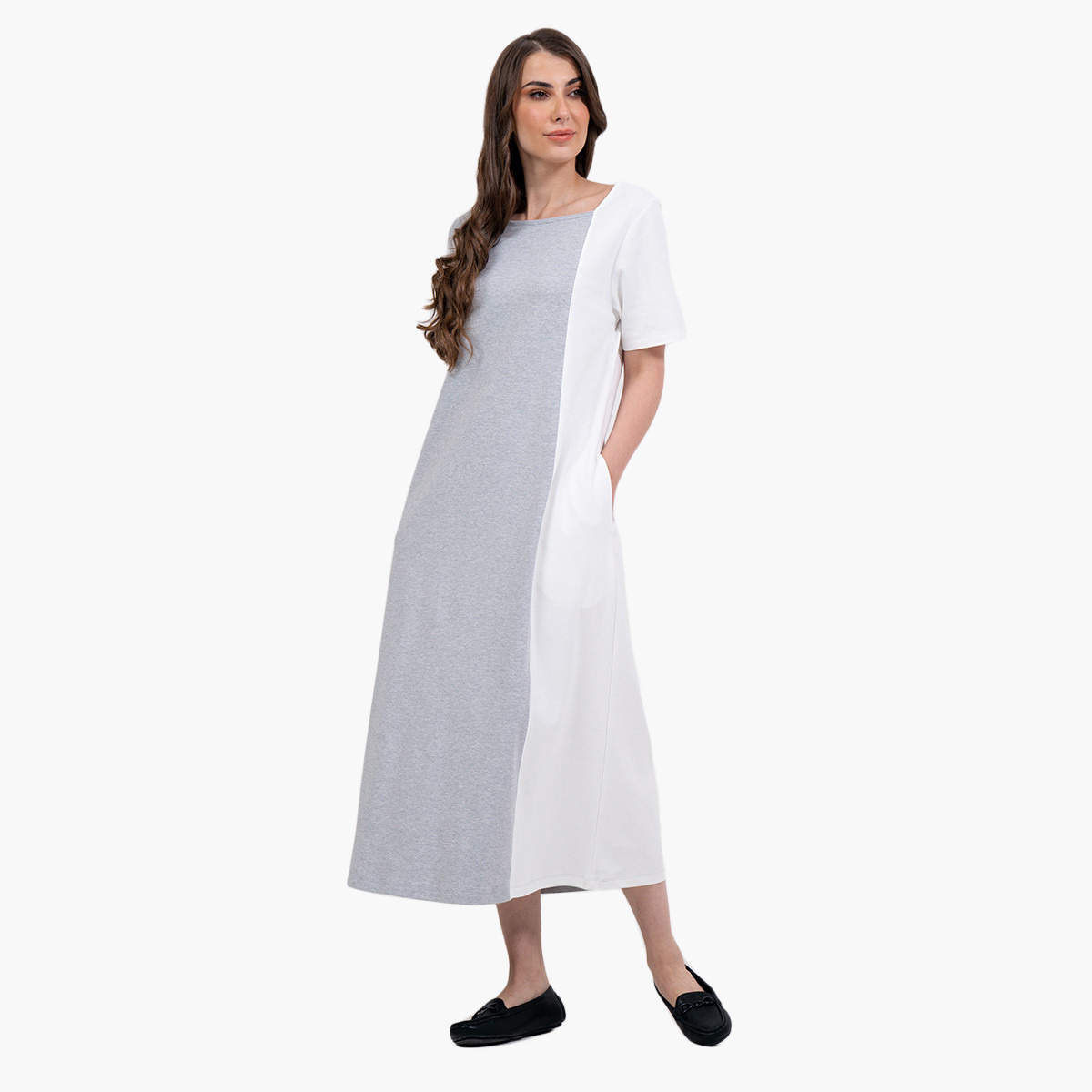 Rina Women Colour Blocking Slant Pocket Maxi Dress-women-clothing-dresses-image-1