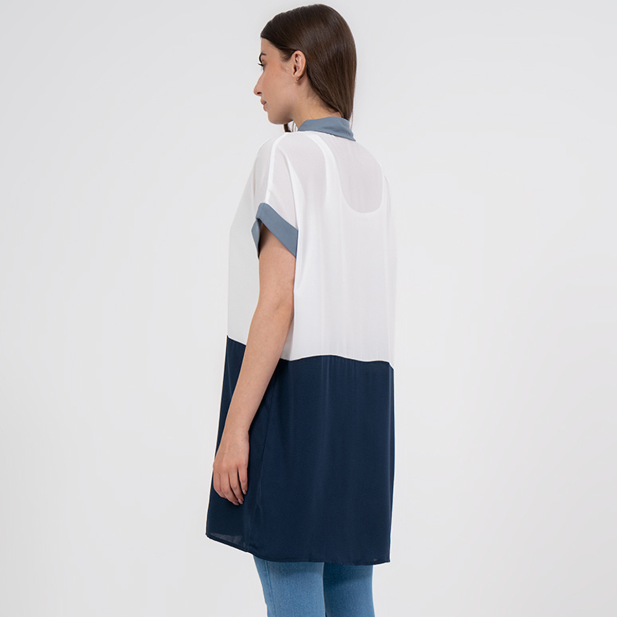 Rina Women Colour Blocking Short Sleeves Long Shirt-women-clothing-shirtsandblouses-blouses-image-3