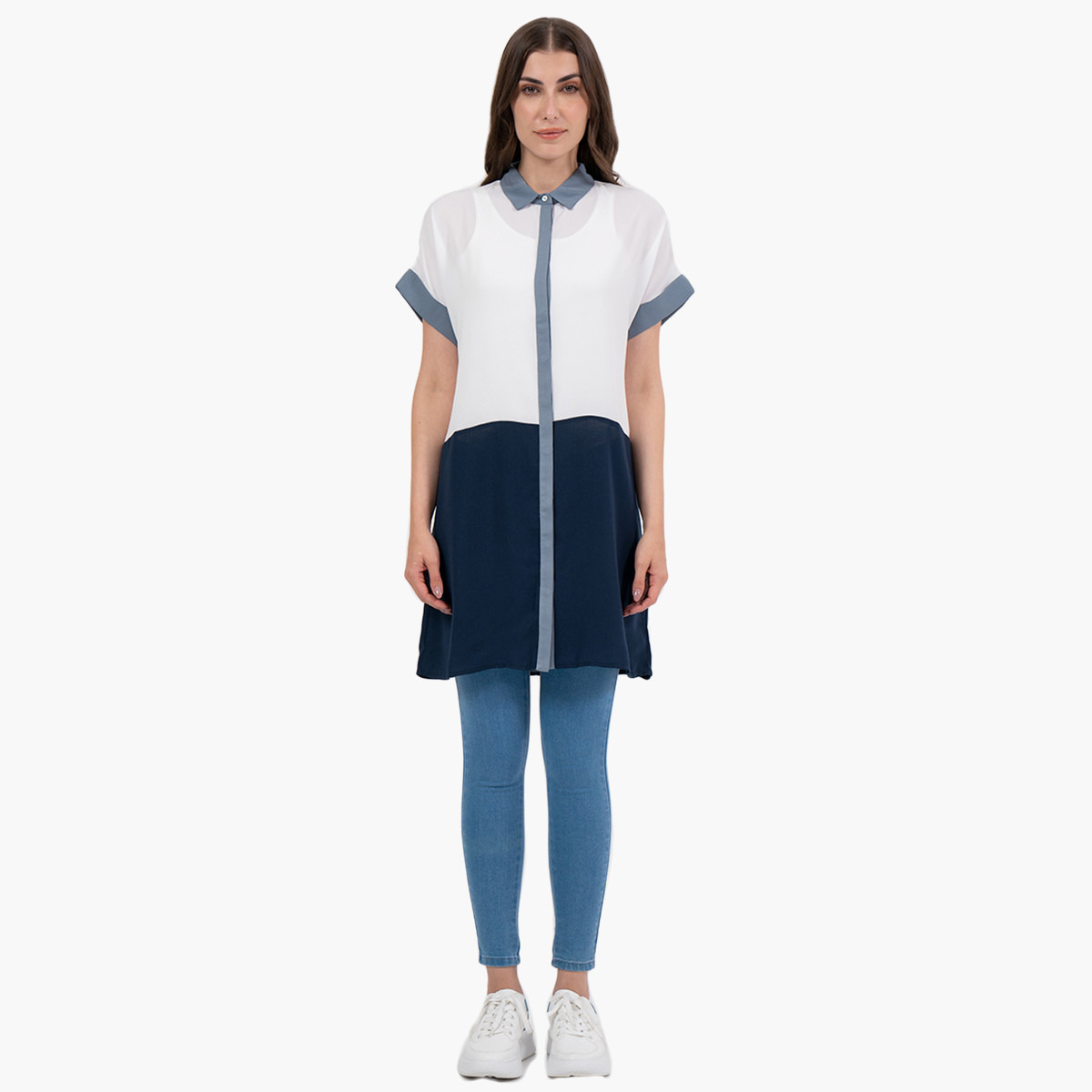 Rina Women Colour Blocking Short Sleeves Long Shirt-women-clothing-shirtsandblouses-blouses-image-4