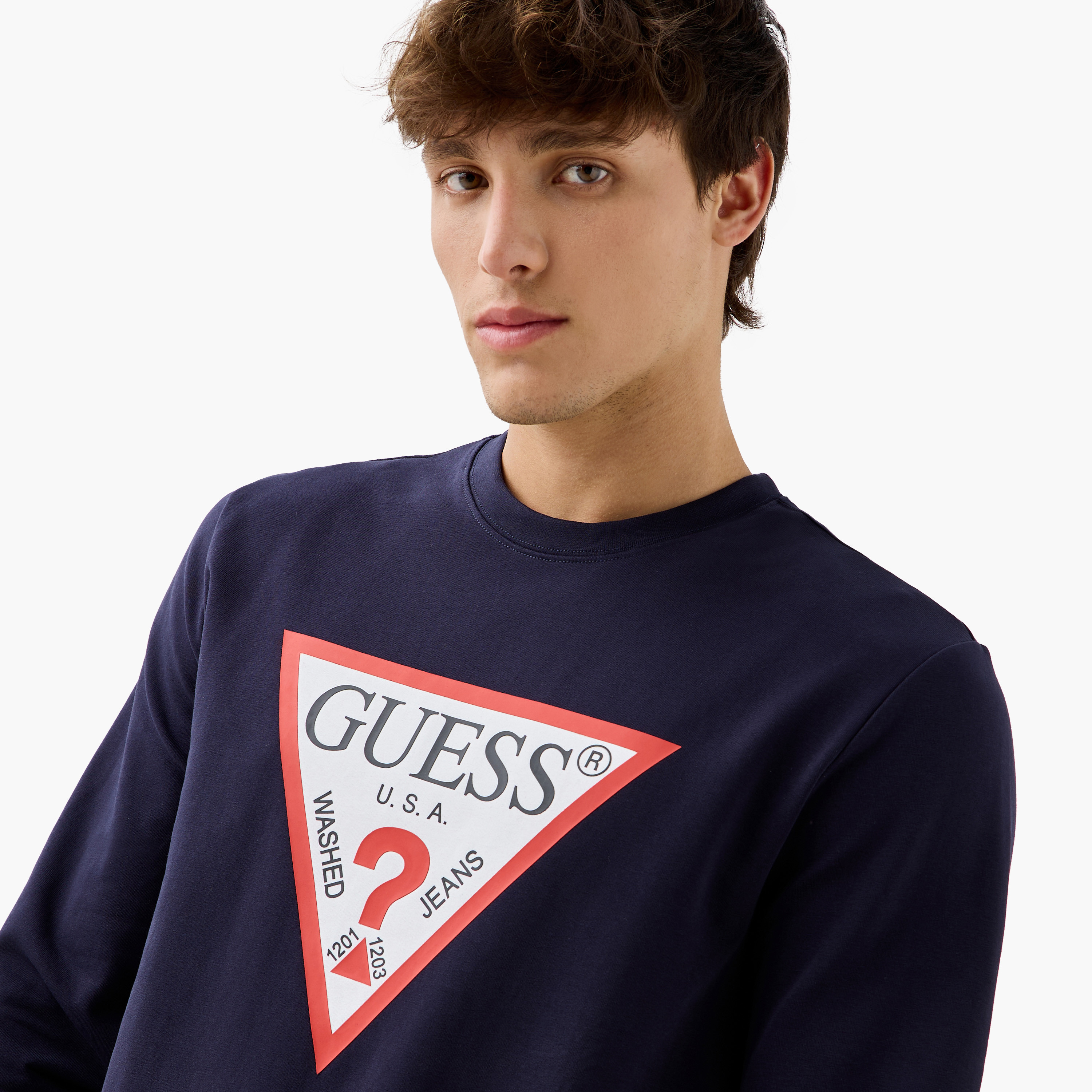 Guess Logo Print Sweatshirt with Long Sleeves-men-winterwear-hoodiesandsweatshirts-image-4