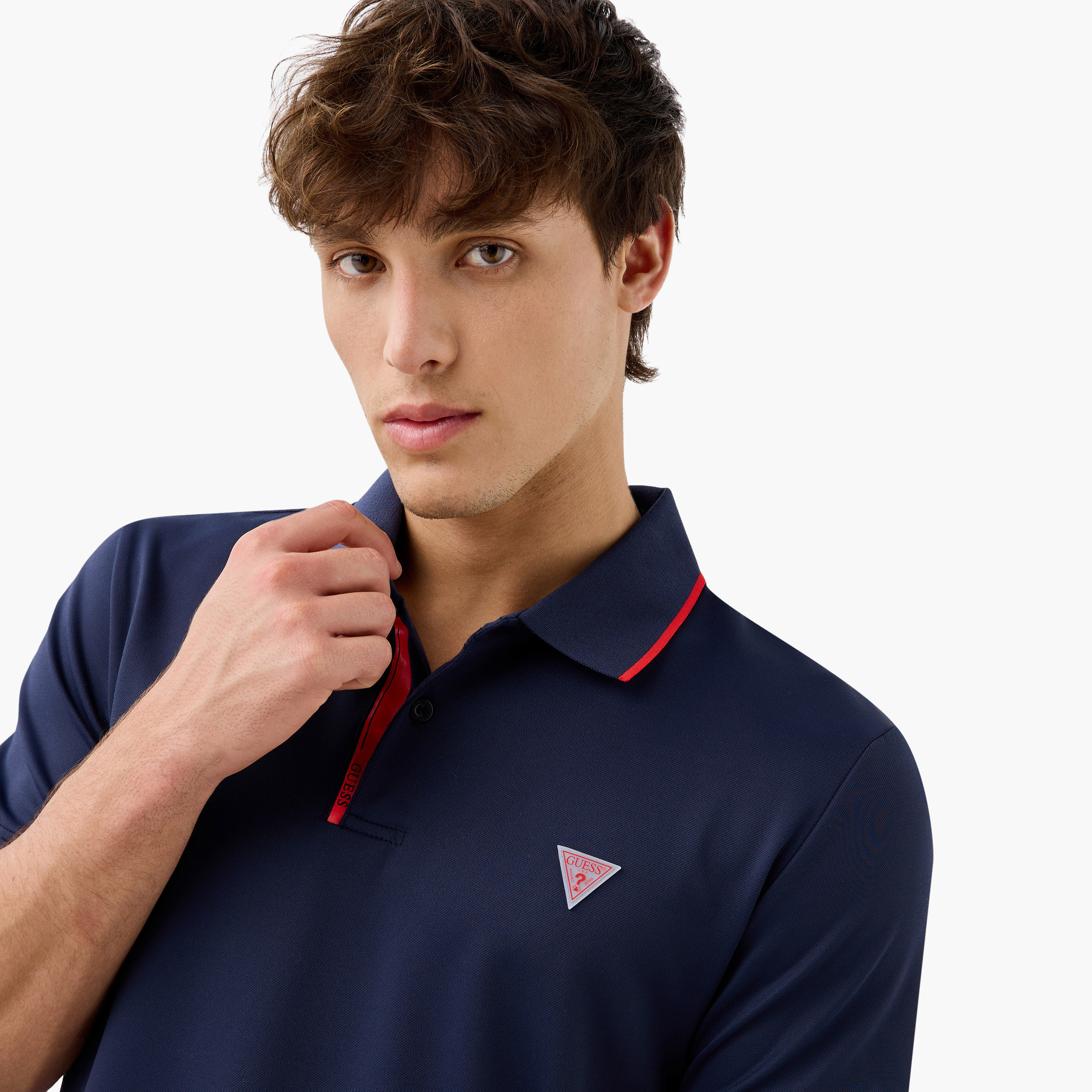 Guess Solid Polo T-shirt with Short Sleeves-men-clothing-tshirtsandpolos-polos-image-4