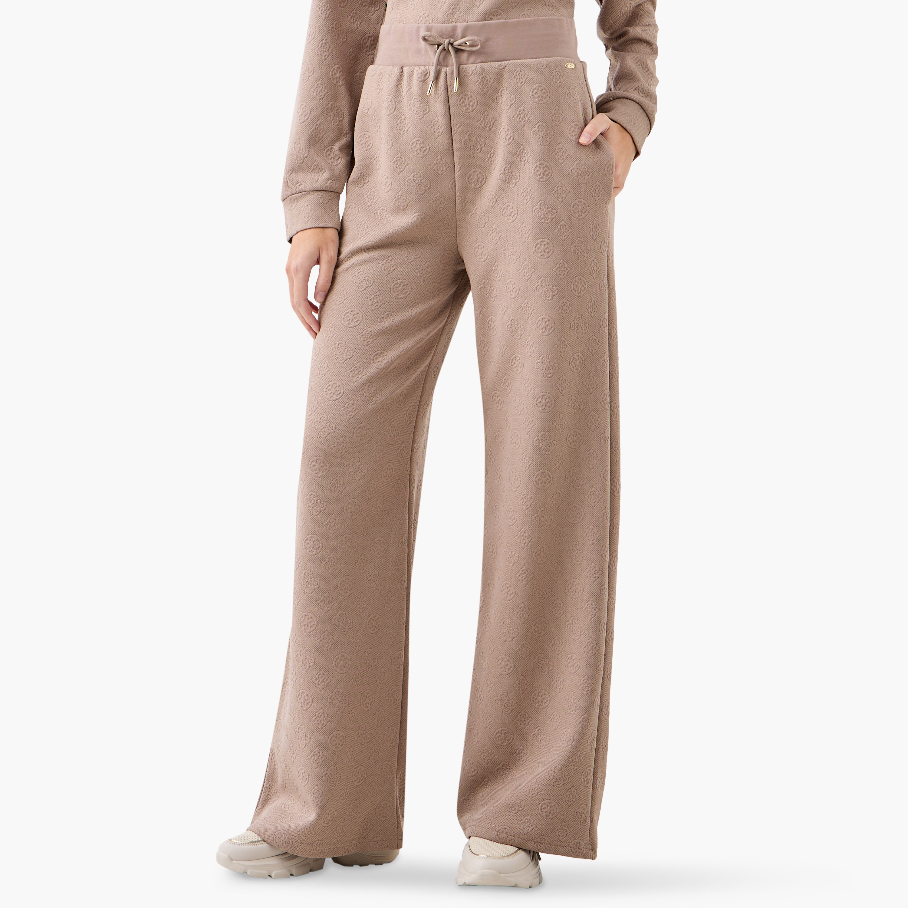 بنطلون جاكار واسع الساقين مع رباط إغلاق وجيوب من جيس-women-clothing-bottoms-joggers-image-6