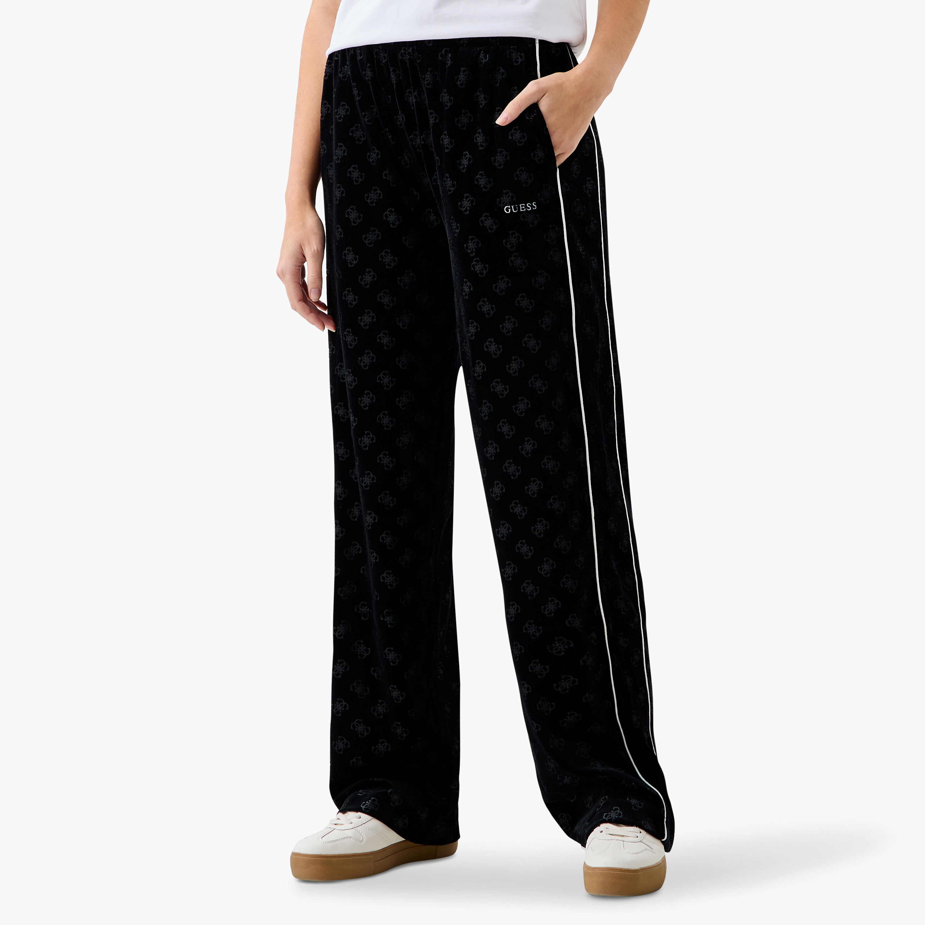 Guess All-Over Monogram Detail Pants with Elasticated Waistband and Pockets-women-clothing-bottoms-joggers-image-1