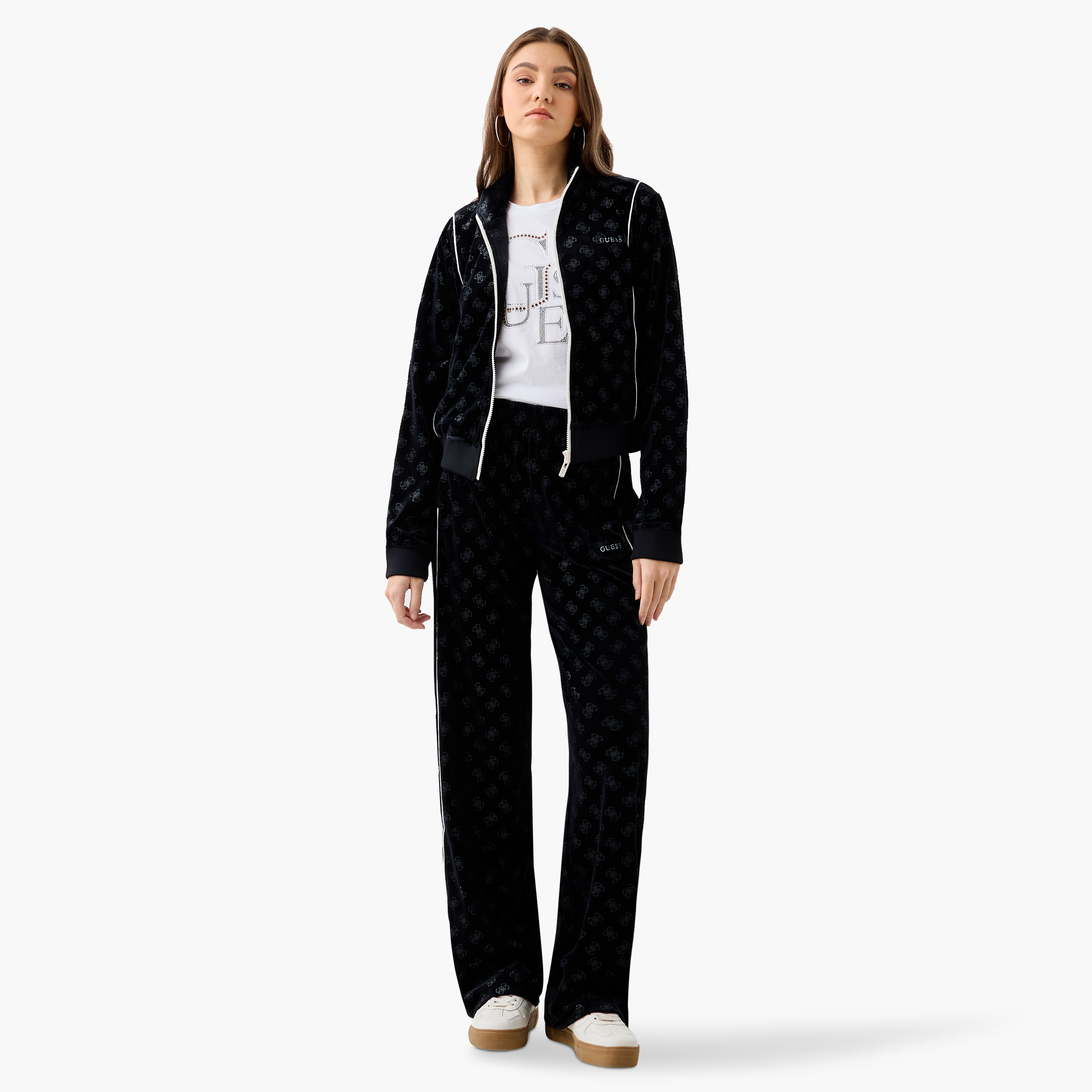 Guess All-Over Monogram Detail Pants with Elasticated Waistband and Pockets-women-clothing-bottoms-joggers-image-2