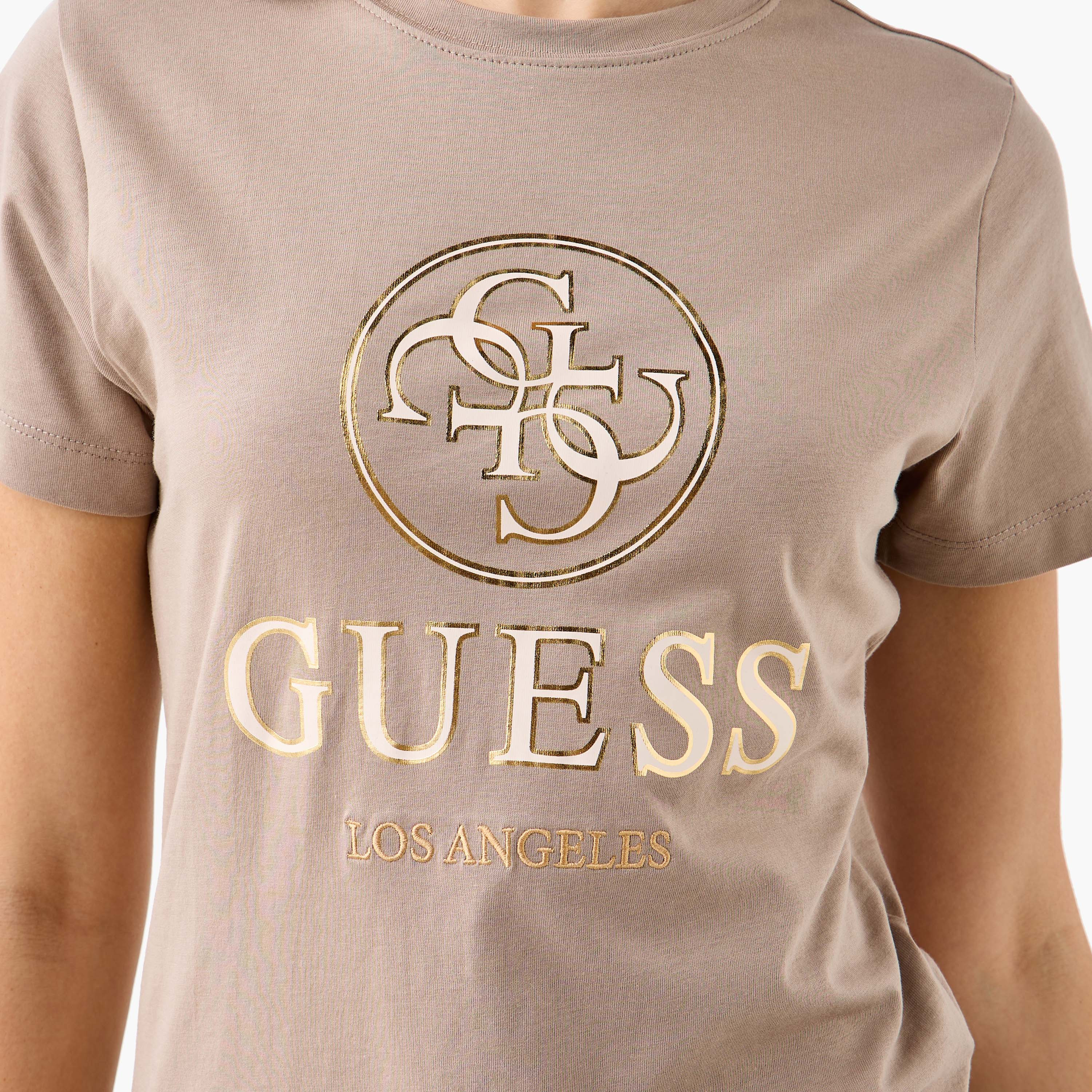 Guess Logo Print Crew Neck T-shirt with Short Sleeves-women-clothing-tshirts-image-5