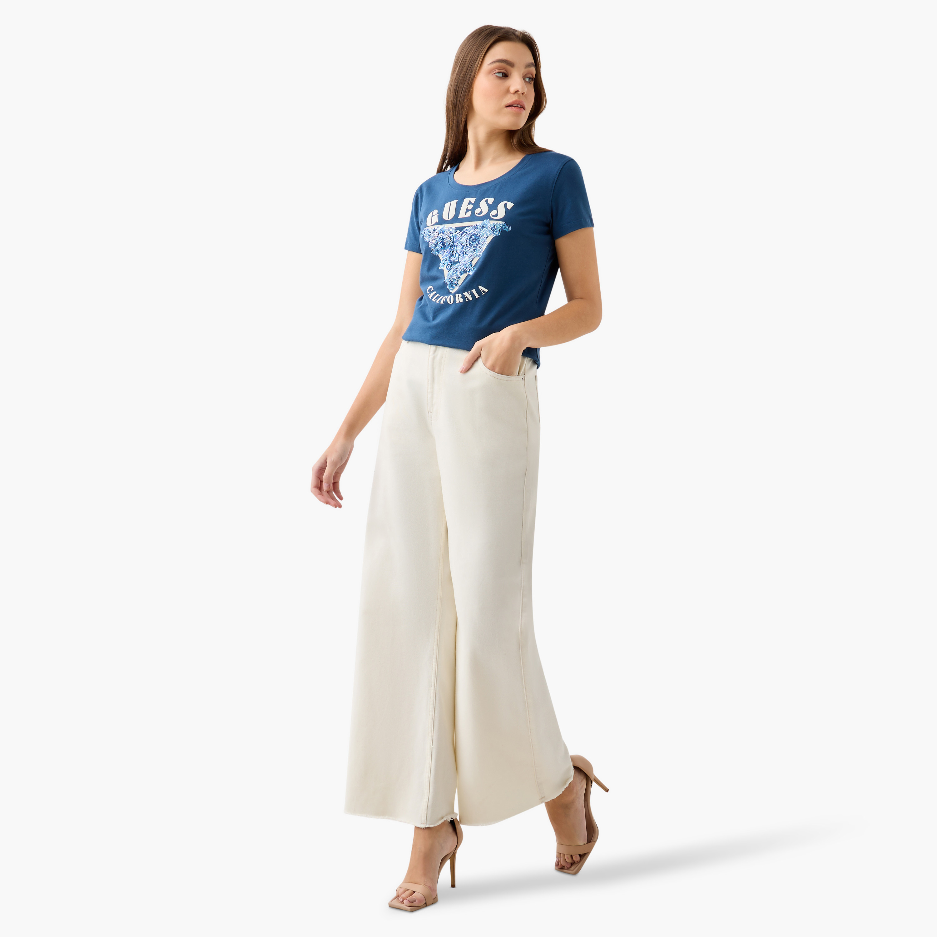 Guess Logo Print Round Neck T-shirt with Short Sleeves-women-clothing-shirtsandblouses-blouses-image-2