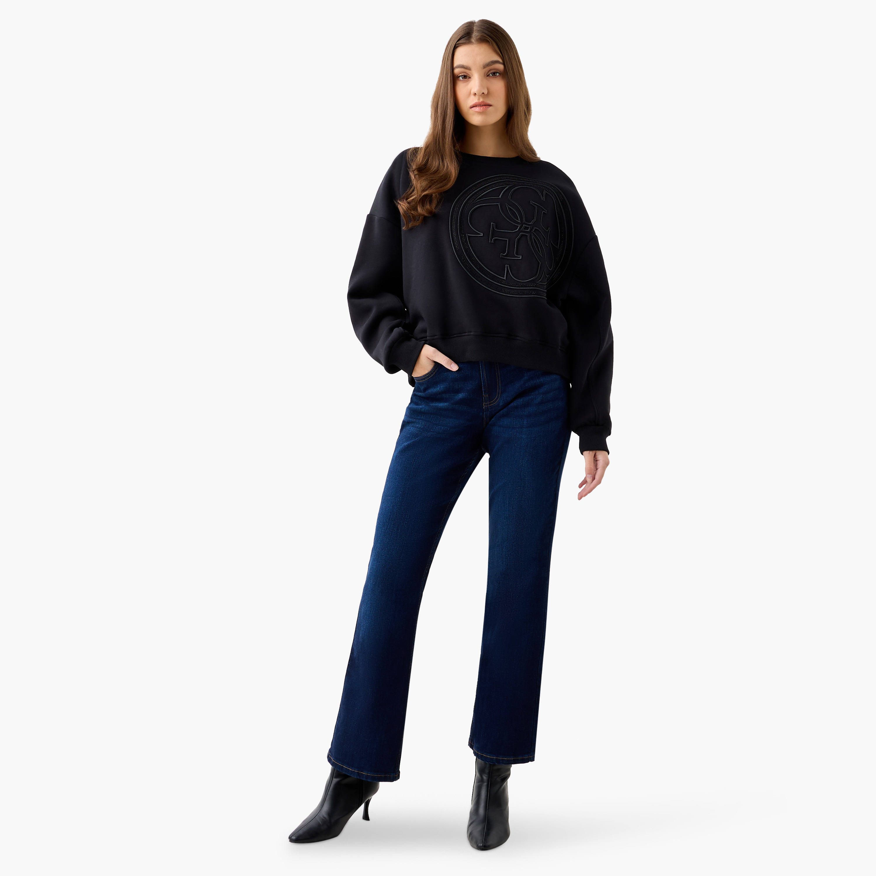 Guess Logo Embroidered Sweatshirt with Long Sleeves-women-winterwear-hoodiesandsweatshirts-sweatshirts-image-2