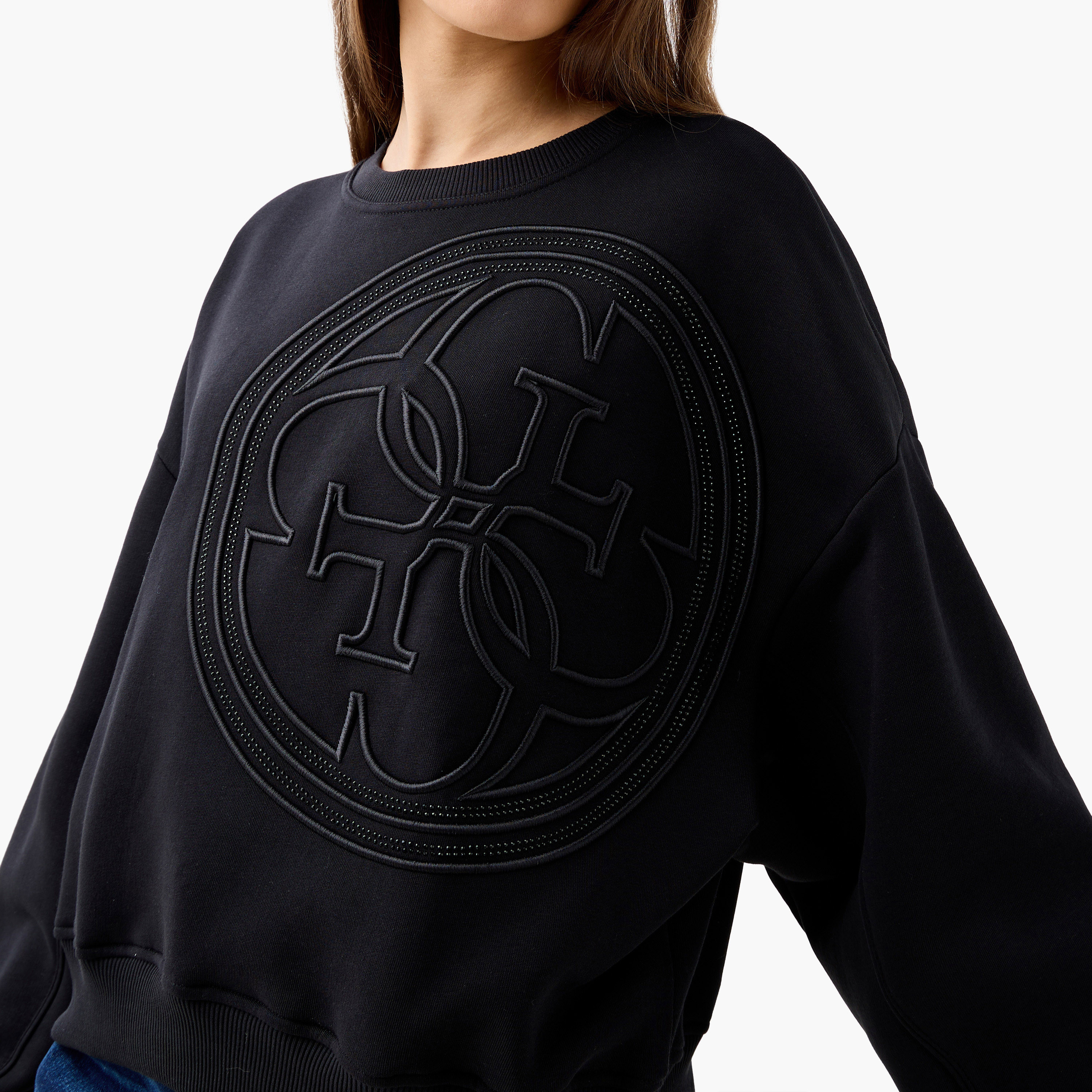 Guess Logo Embroidered Sweatshirt with Long Sleeves-women-winterwear-hoodiesandsweatshirts-sweatshirts-image-4