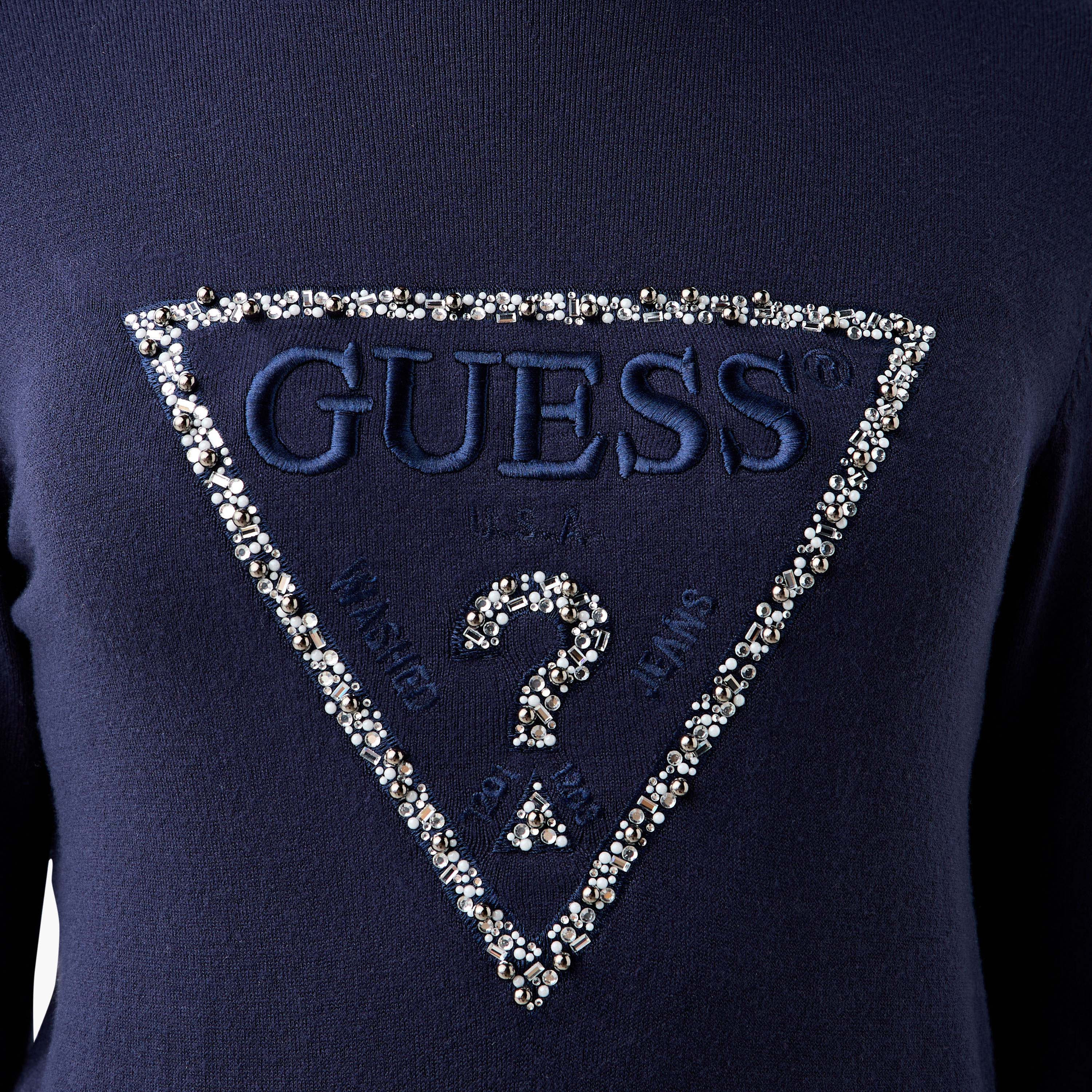 Guess Logo Embroidered Turtle Neck Sweatshirt with Long Sleeves-women-winterwear-hoodiesandsweatshirts-sweatshirts-image-5