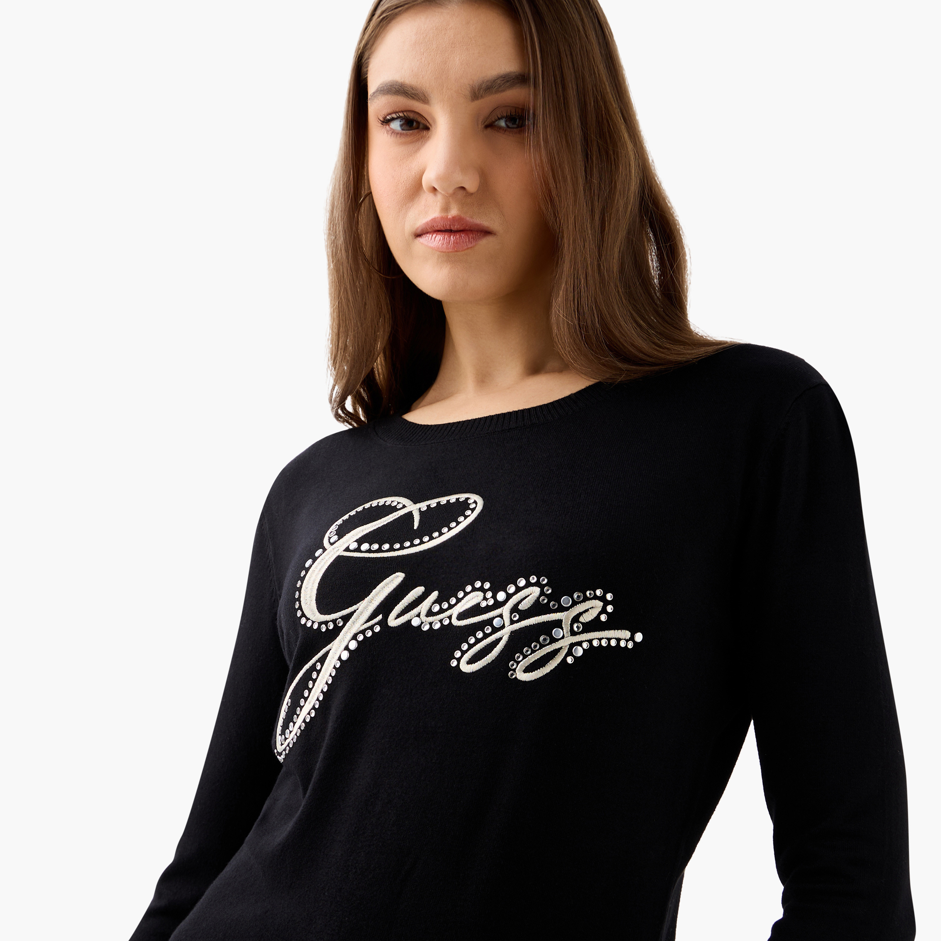 Guess Logo Embroidered Sweatshirt with Long Sleeves-women-winterwear-hoodiesandsweatshirts-sweatshirts-image-4
