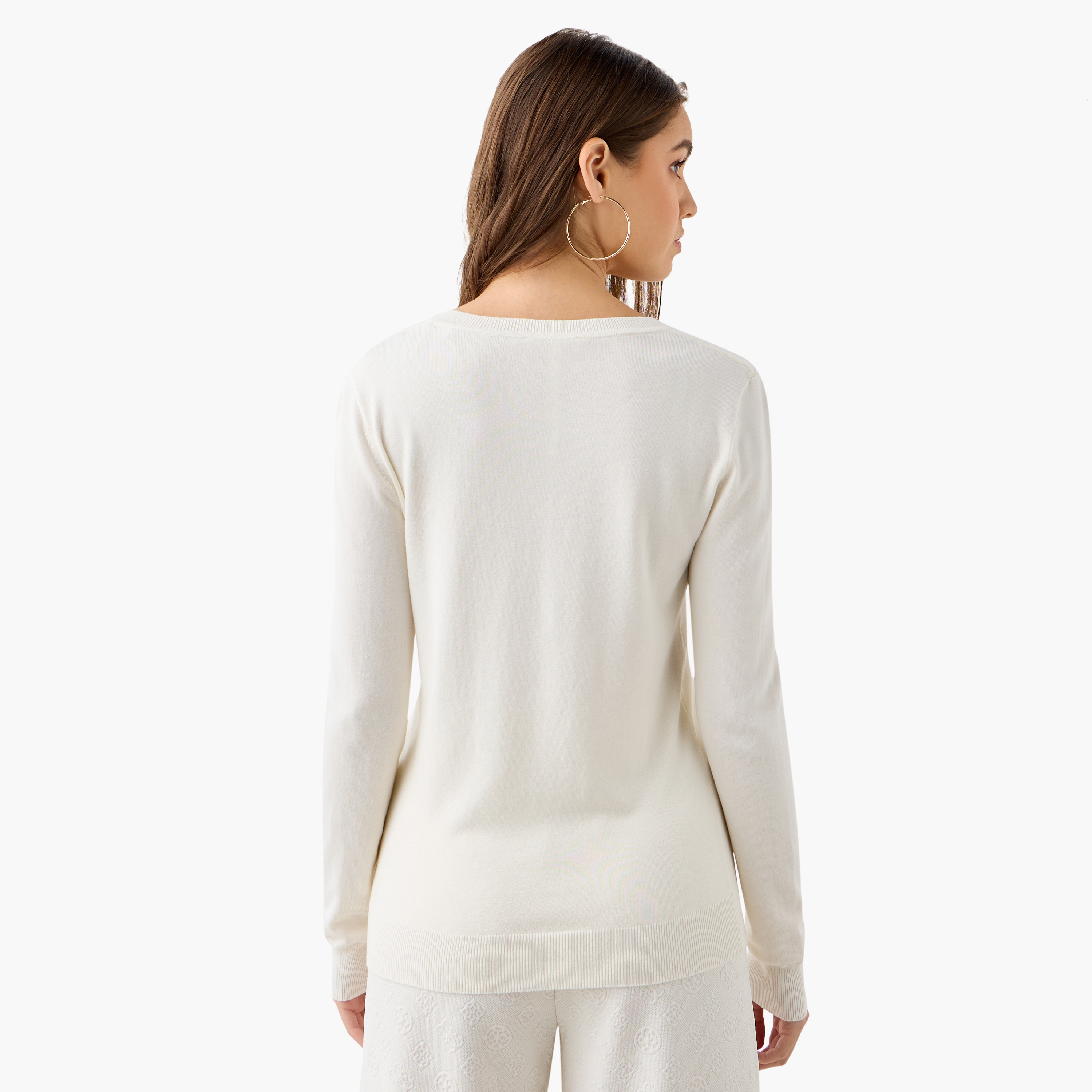 Guess Logo Embroidered Sweatshirt with V-neck and Long Sleeves-women-winterwear-hoodiesandsweatshirts-sweatshirts-image-3