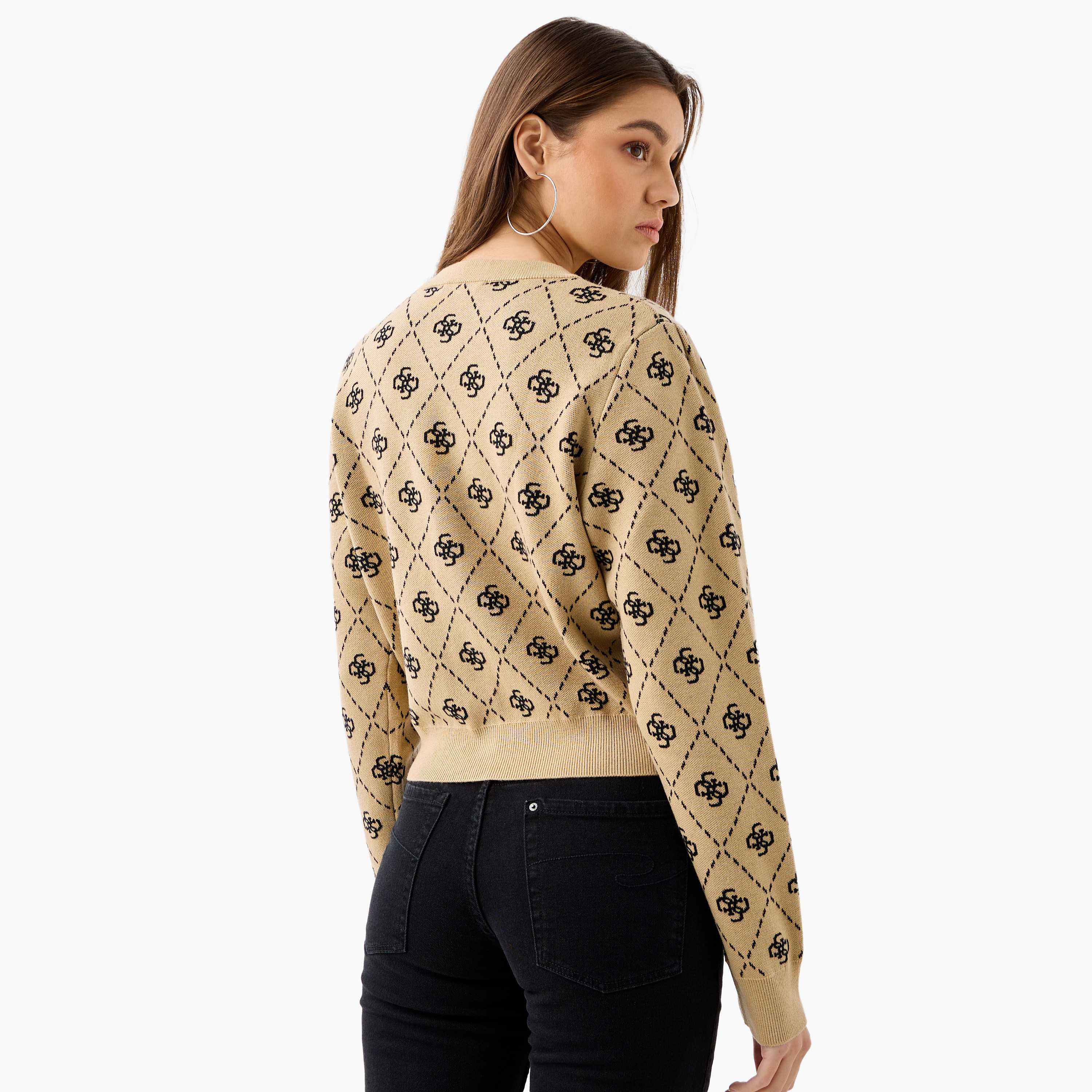 Guess All-Over Monogram Detail Button Through Cardigan with Long Sleeves-women-winterwear-cardigansandjumpers-cardigans-image-3