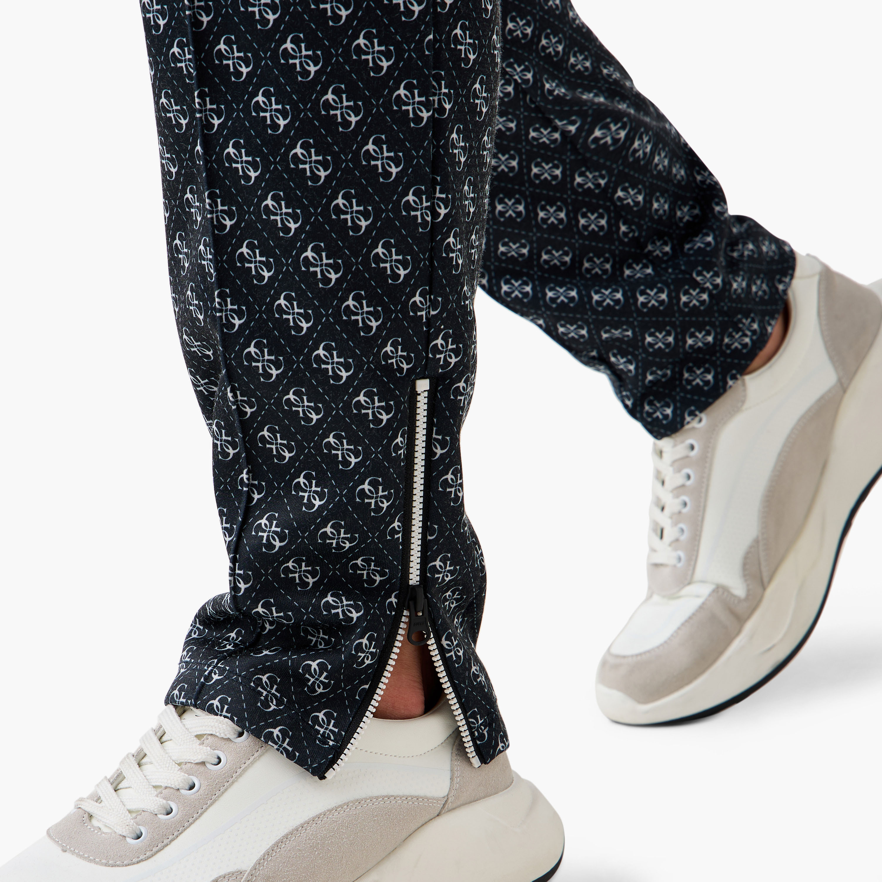 Guess All-Over Monogram Print Pants with Drawstring Closure and Pockets-men-clothing-bottoms-joggers-image-5