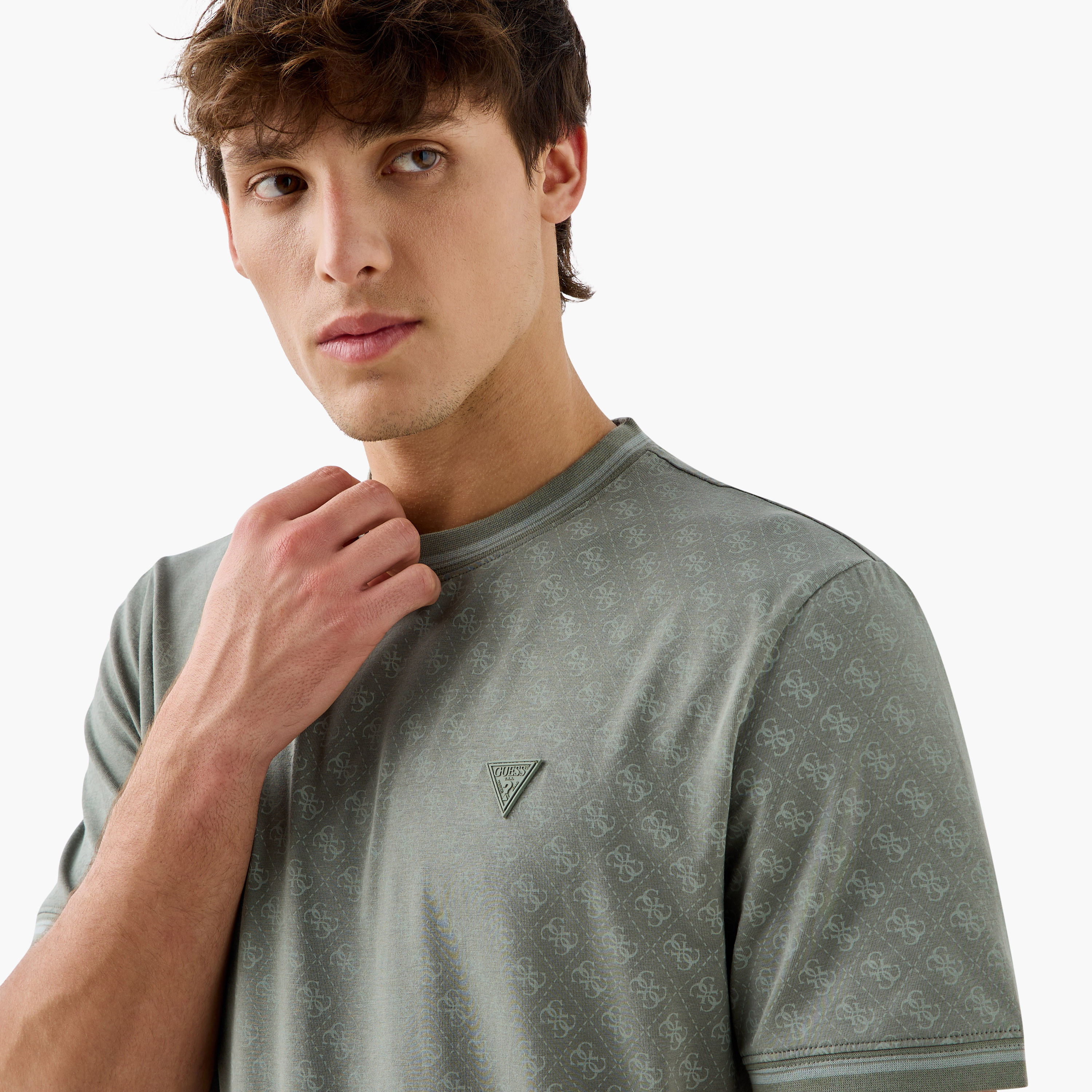 Guess All-Over Monogram Print Crew Neck T-shirt with Short Sleeves-men-clothing-tshirtsandpolos-tshirts-image-4