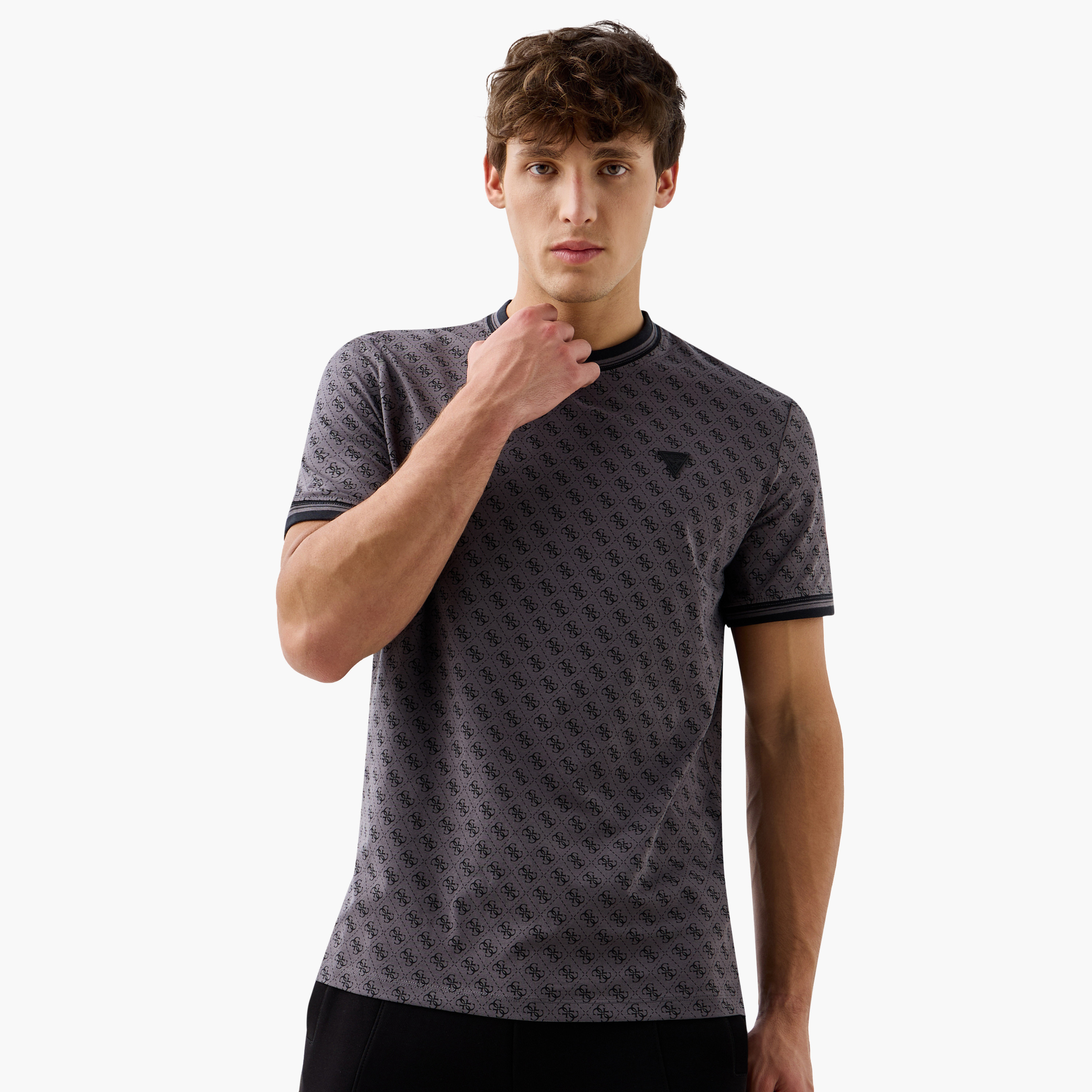 Guess All-Over Monogram Print Crew Neck T-shirt with Short Sleeves-men-clothing-tshirtsandpolos-tshirts-image-1