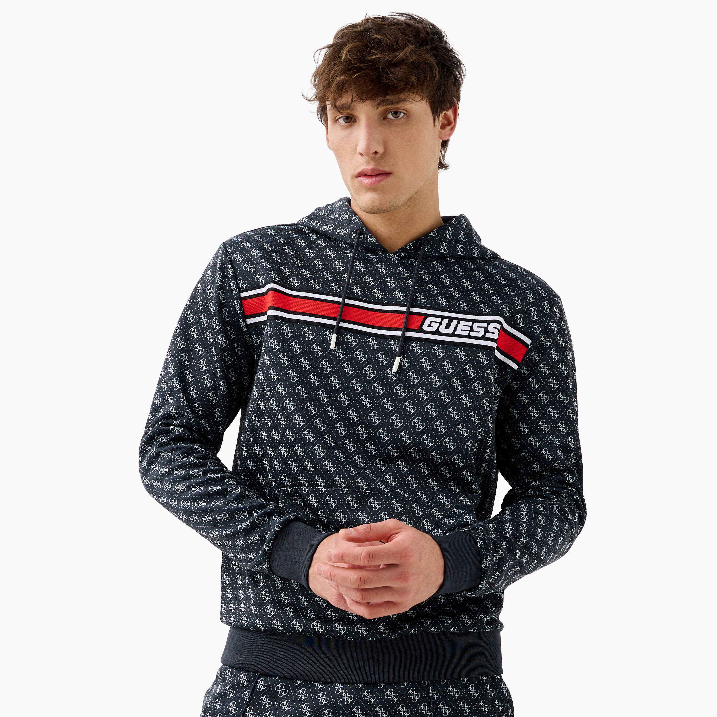 Guess All-Over Monogram Print Hoodie with Kangaroo Pocket and Long Sleeves-men-winterwear-hoodiesandsweatshirts-image-1