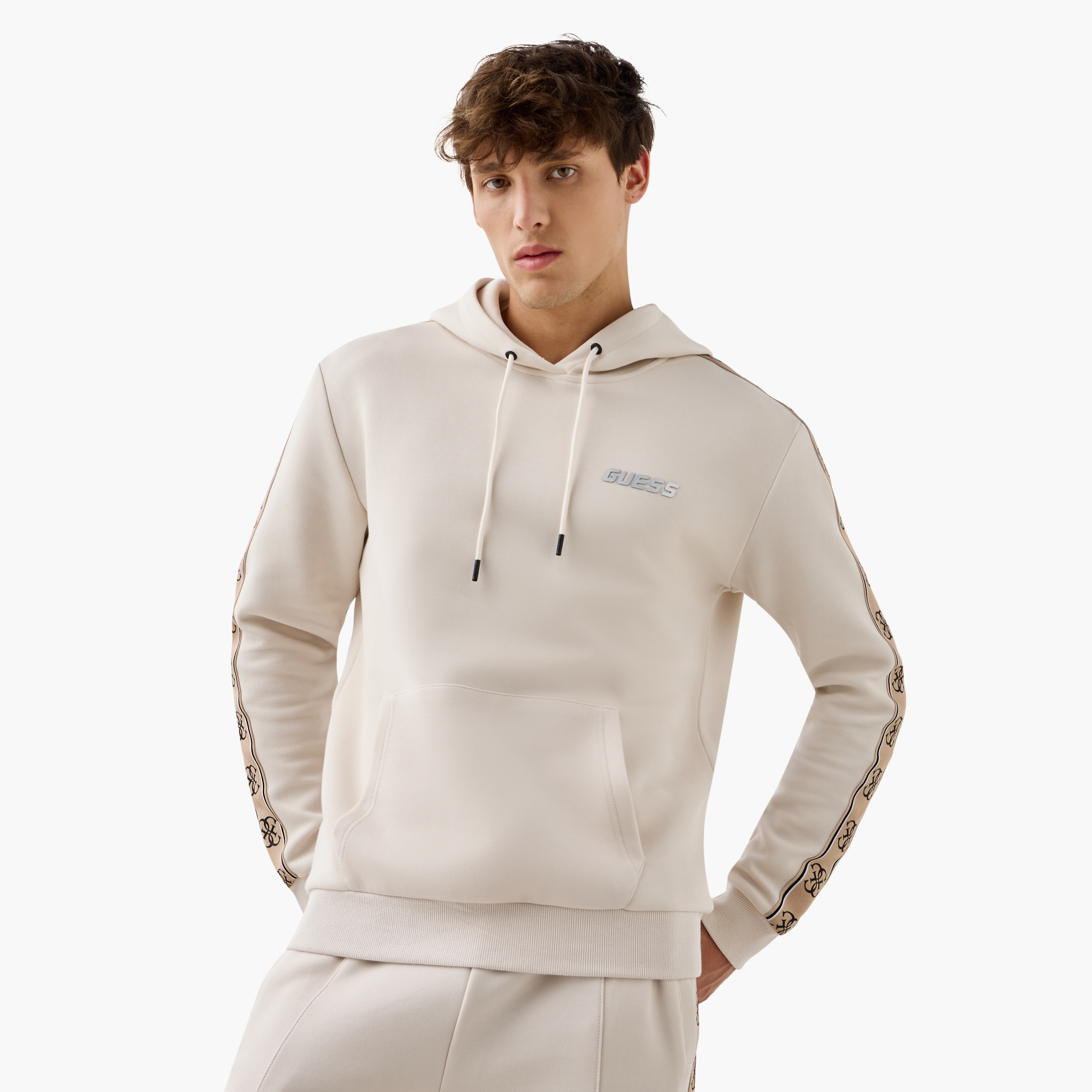 Guess Tape Detail Hoodie with Kangaroo Pocket and Long Sleeves-men-winterwear-hoodiesandsweatshirts-image-1