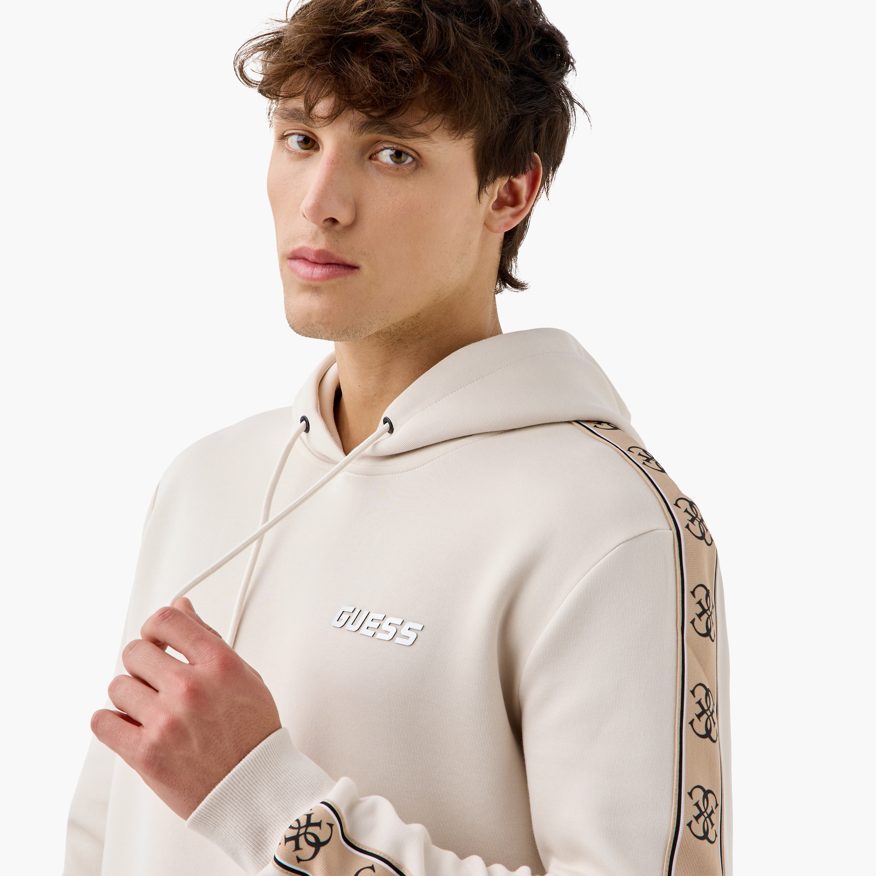 Guess Tape Detail Hoodie with Kangaroo Pocket and Long Sleeves-men-winterwear-hoodiesandsweatshirts-image-4