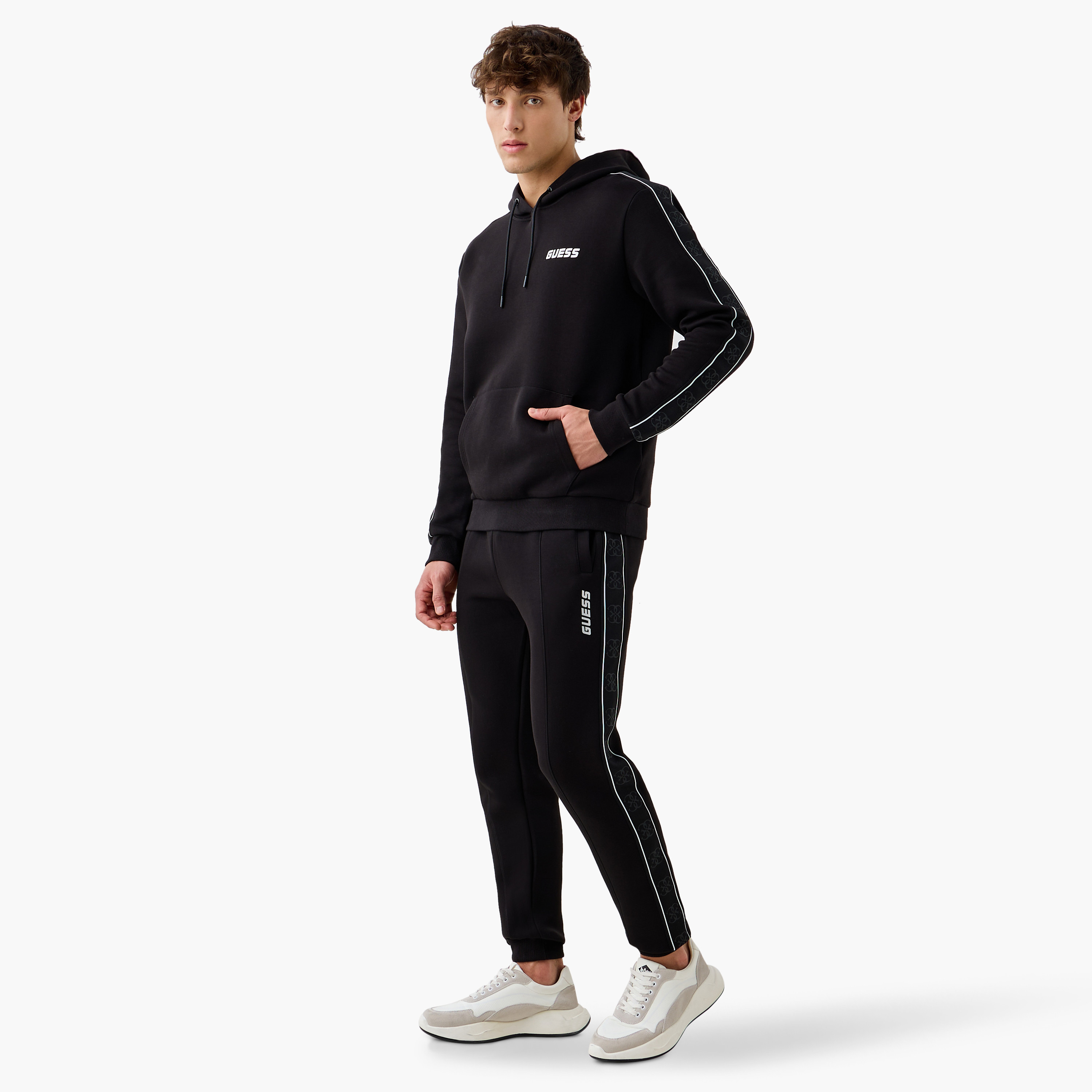 Guess Tape Detail Hoodie with Kangaroo Pocket and Long Sleeves-men-winterwear-hoodiesandsweatshirts-image-2