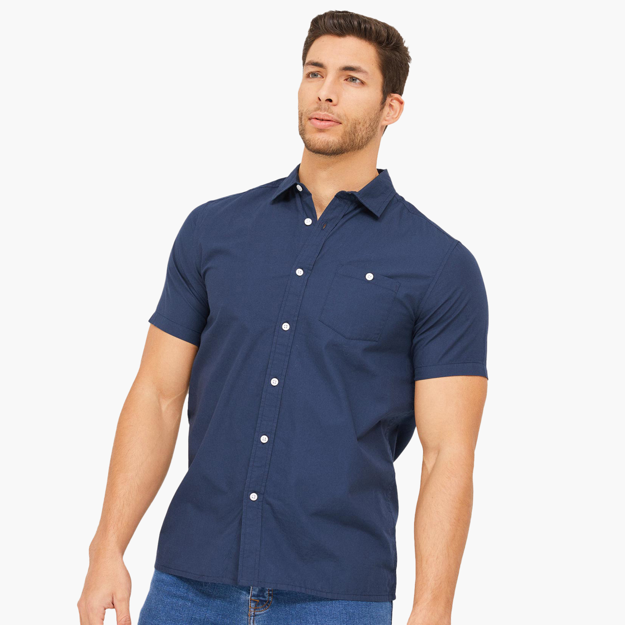 BlueAge Cotton Mix Solid Men Blue Basic Shirt-men-clothing-shirts-image-1