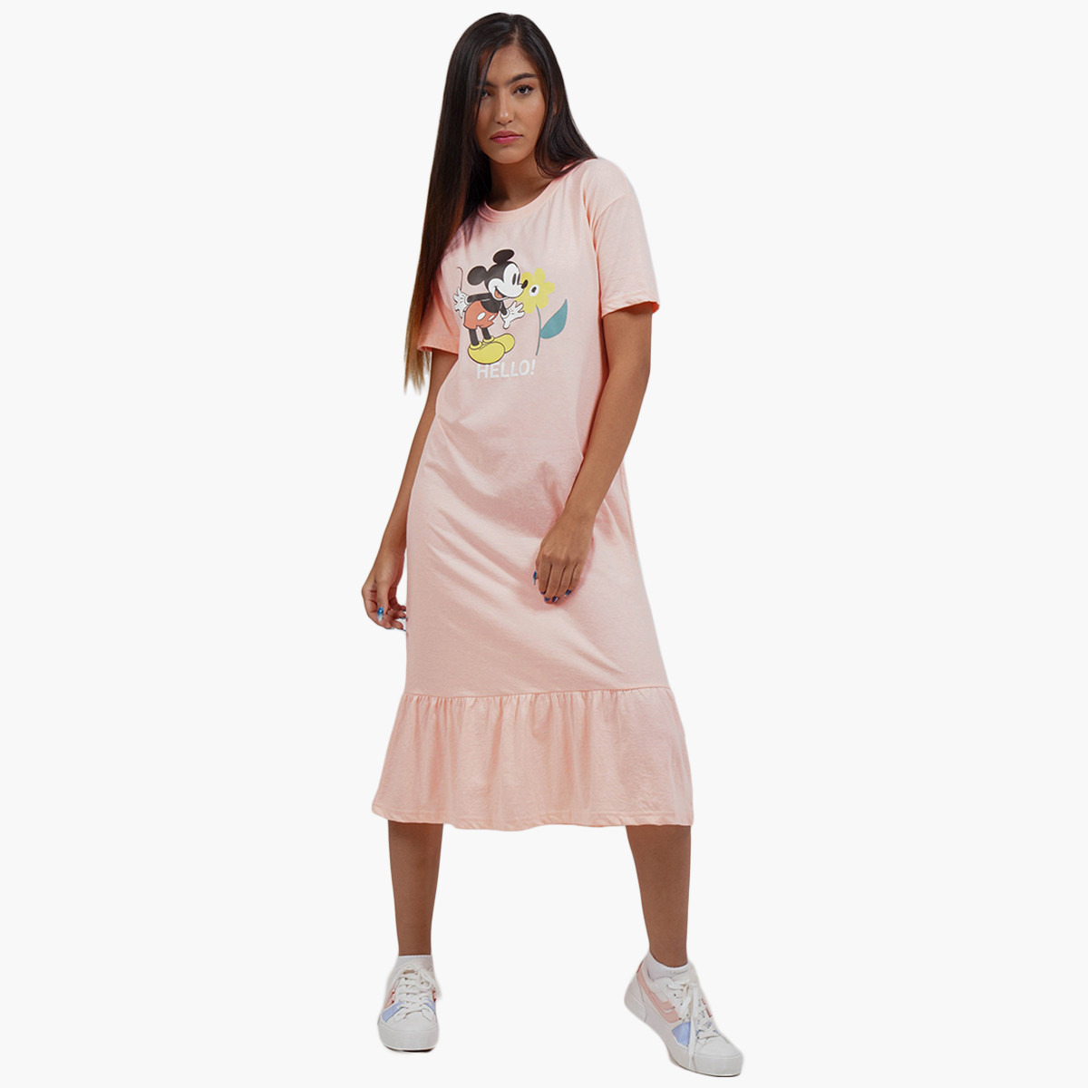 BlueAge Women Mickey Character Midi T-Shirt Dress-women-clothing-dresses-image-1