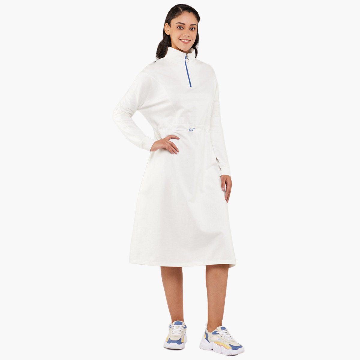BlueAge Women Solid Long Sleeves Midi Dress-women-clothing-dresses-image-1