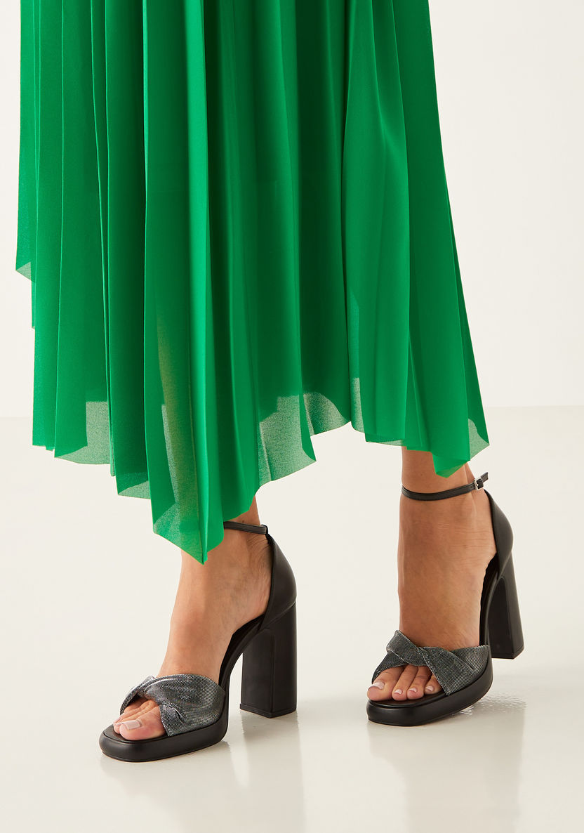 Haadana Textured Ankle Strap Sandals with Block Heels and Buckle Closure-Women%27s Heel Sandals-image-1