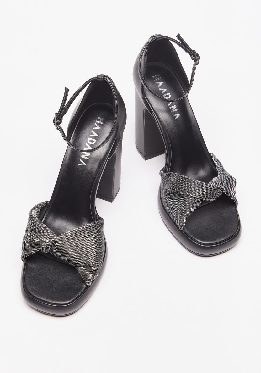 Haadana Textured Ankle Strap Sandals with Block Heels and Buckle Closure-Women%27s Heel Sandals-image-2