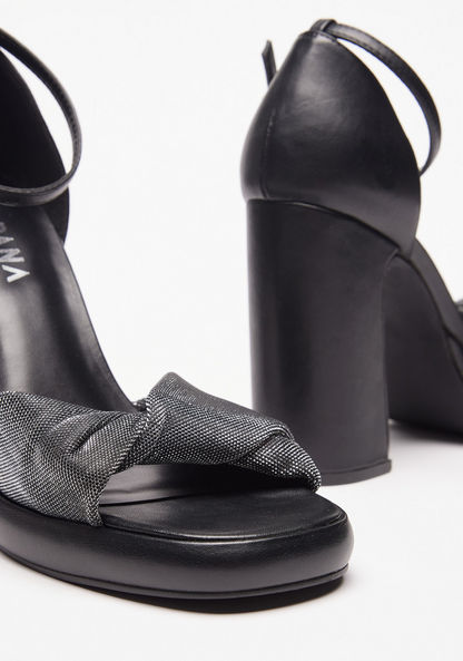 Haadana Textured Ankle Strap Sandals with Block Heels and Buckle Closure-Women%27s Heel Sandals-image-3