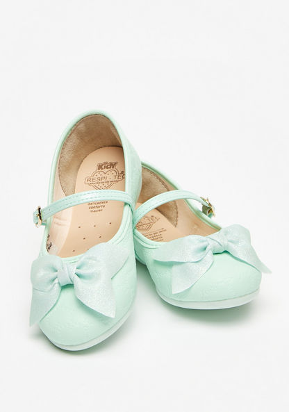 Kidy Quilted Round Toe Ballerinas with Bow Accent and Buckle Closure
