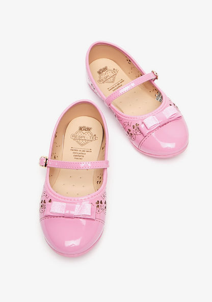 Kidy Cutwork Round Toe Ballerinas with Bow Accent and Buckle Closure-Girl%27s Ballerinas-image-1