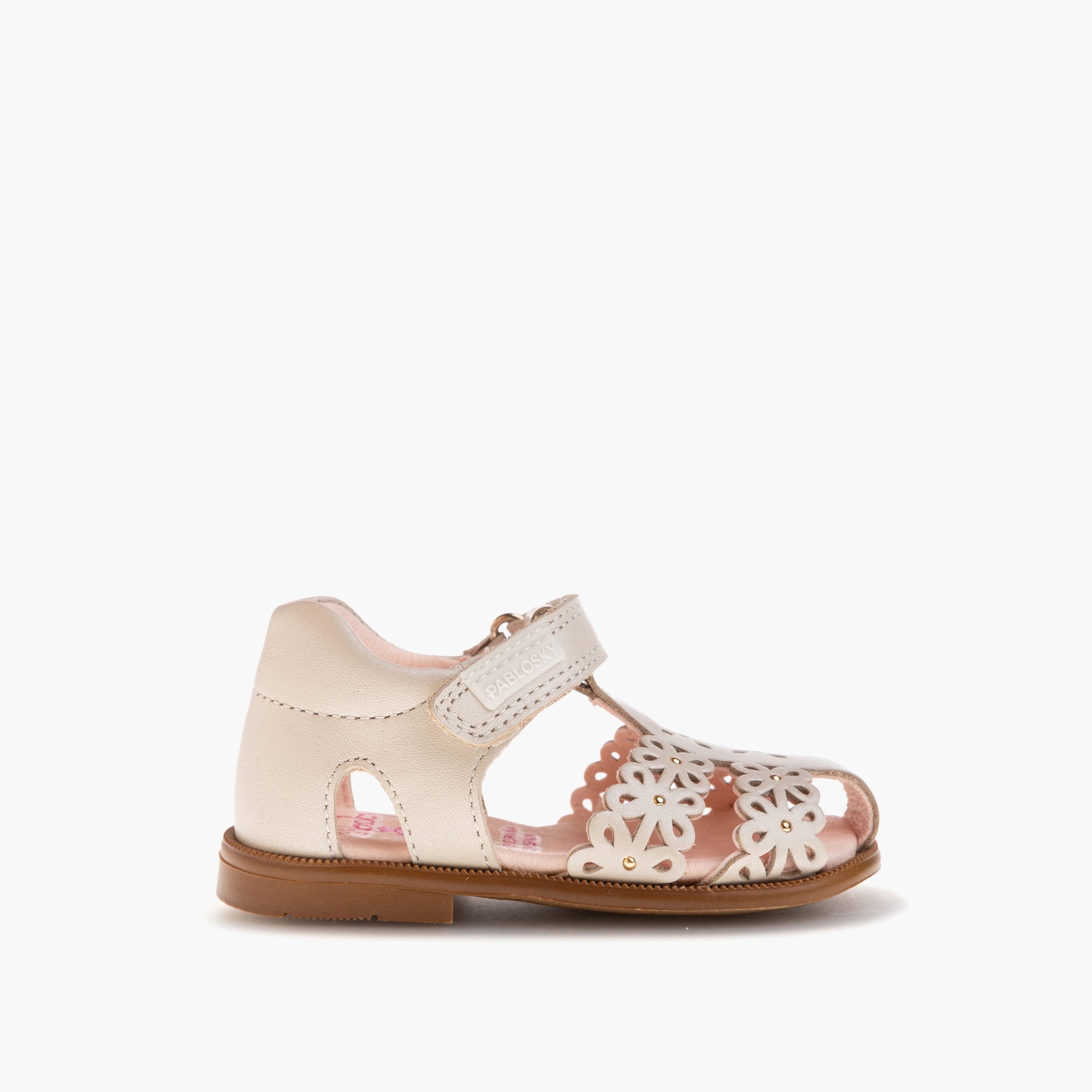 Pablosky Girls' Cutwork Detail Sandals with Hook and Loop Closure-baby-girls-shoes-sandals-image-2