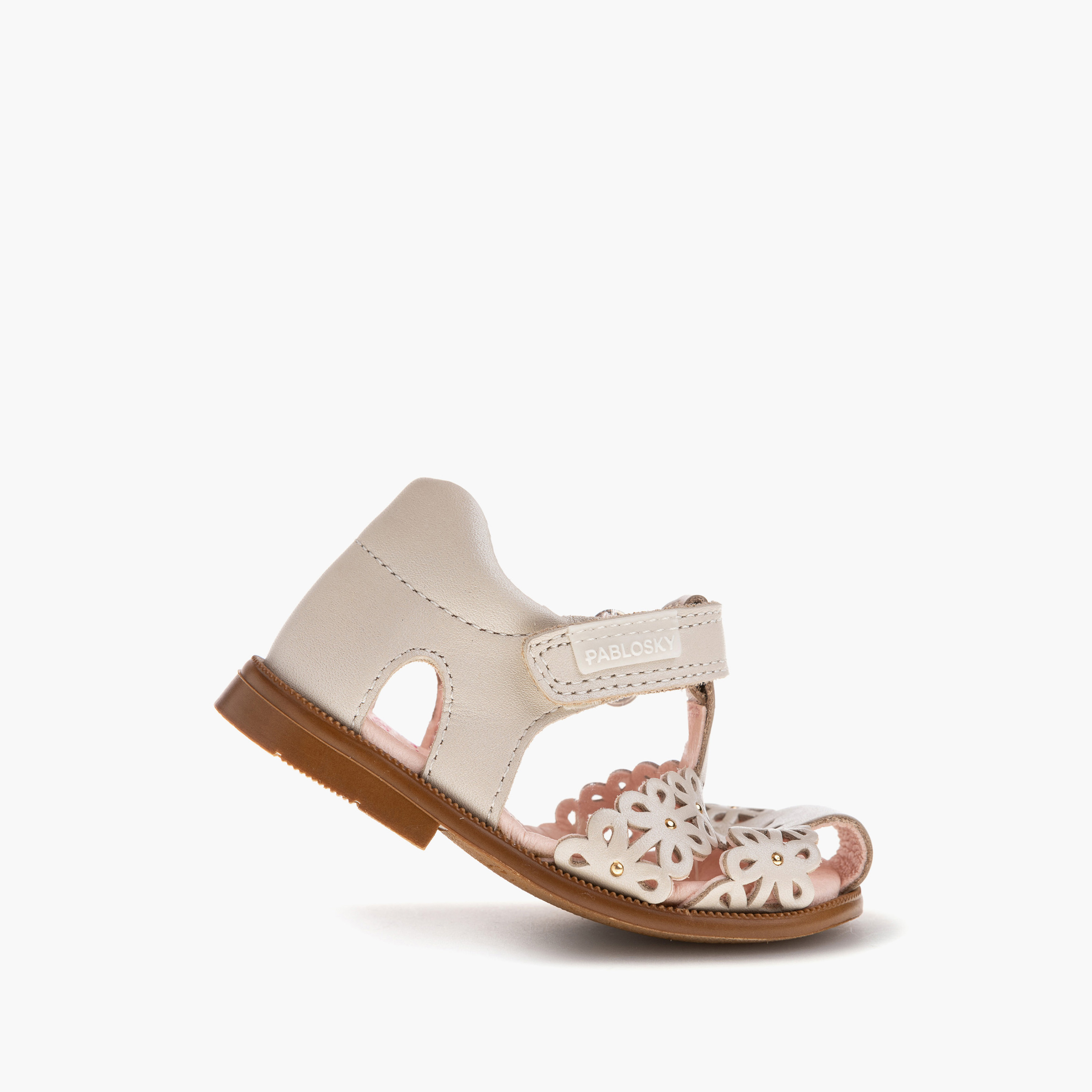 Pablosky Girls' Cutwork Detail Sandals with Hook and Loop Closure-baby-girls-shoes-sandals-image-3