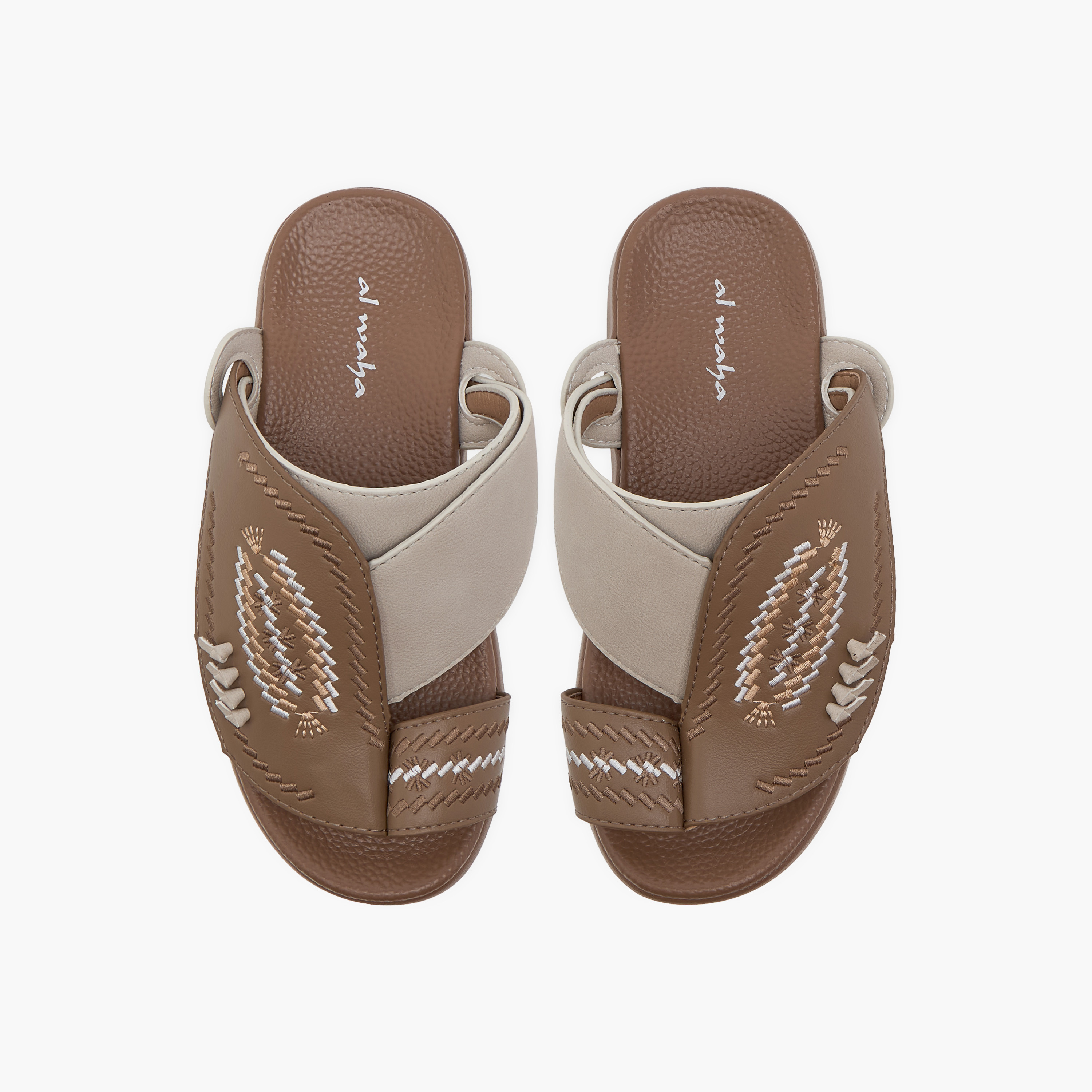Al Waha Embroidered Slip-On Arabic Sandals with Toe Loop Detail-boys-shoes-sandals-image-1