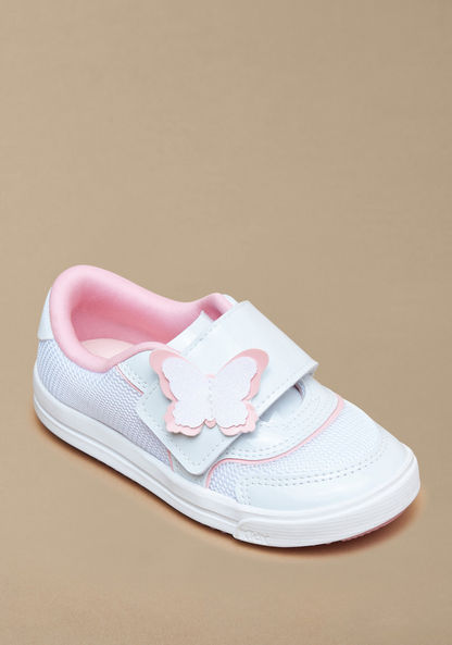 Kidy Butterfly Applique Sneakers with Hook and Loop Closure-Girl%27s Sneakers-image-0