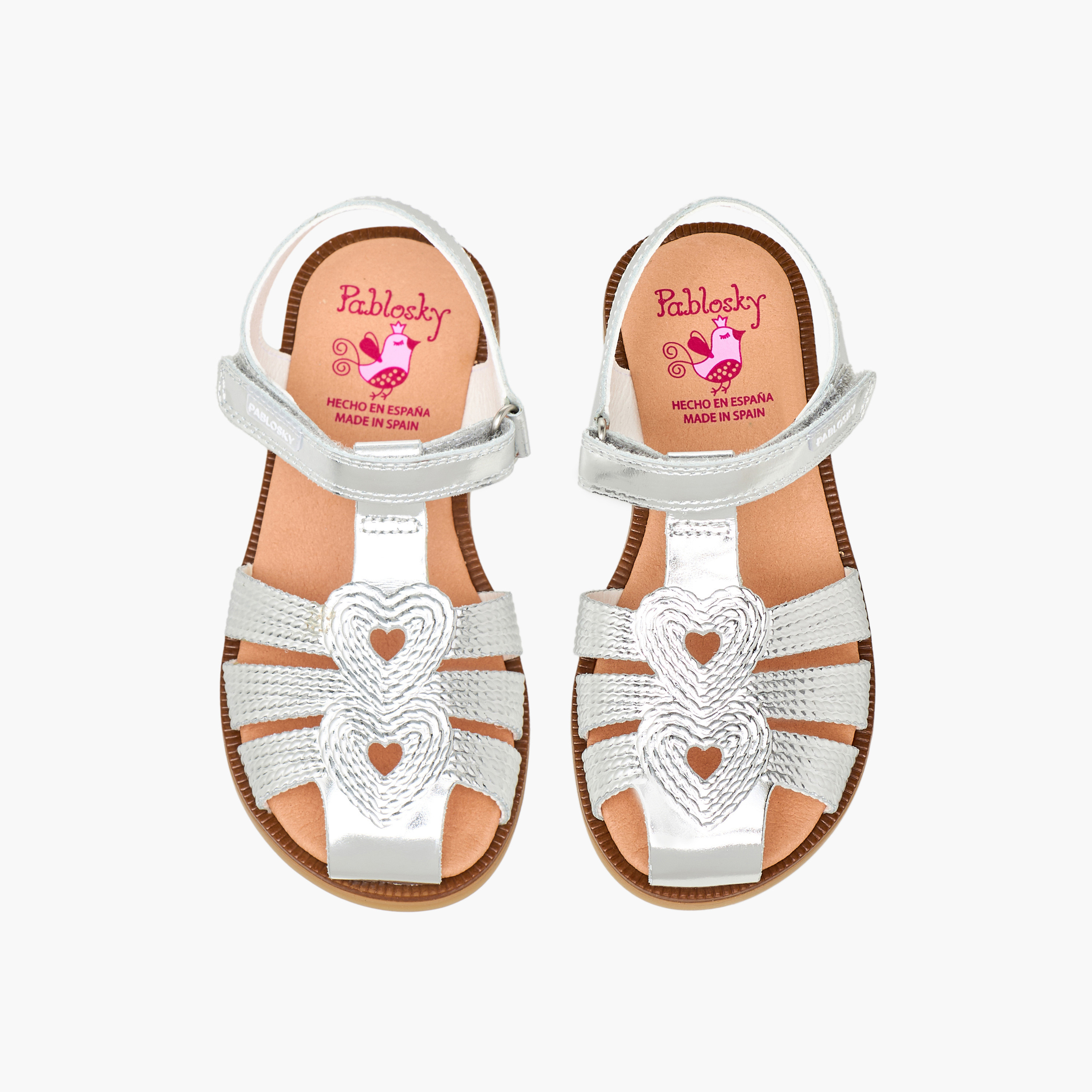 Pablosky Leather Strap Sandals, Hook & Loop Closure, Heart Design-baby-girls-shoes-sandals-image-1